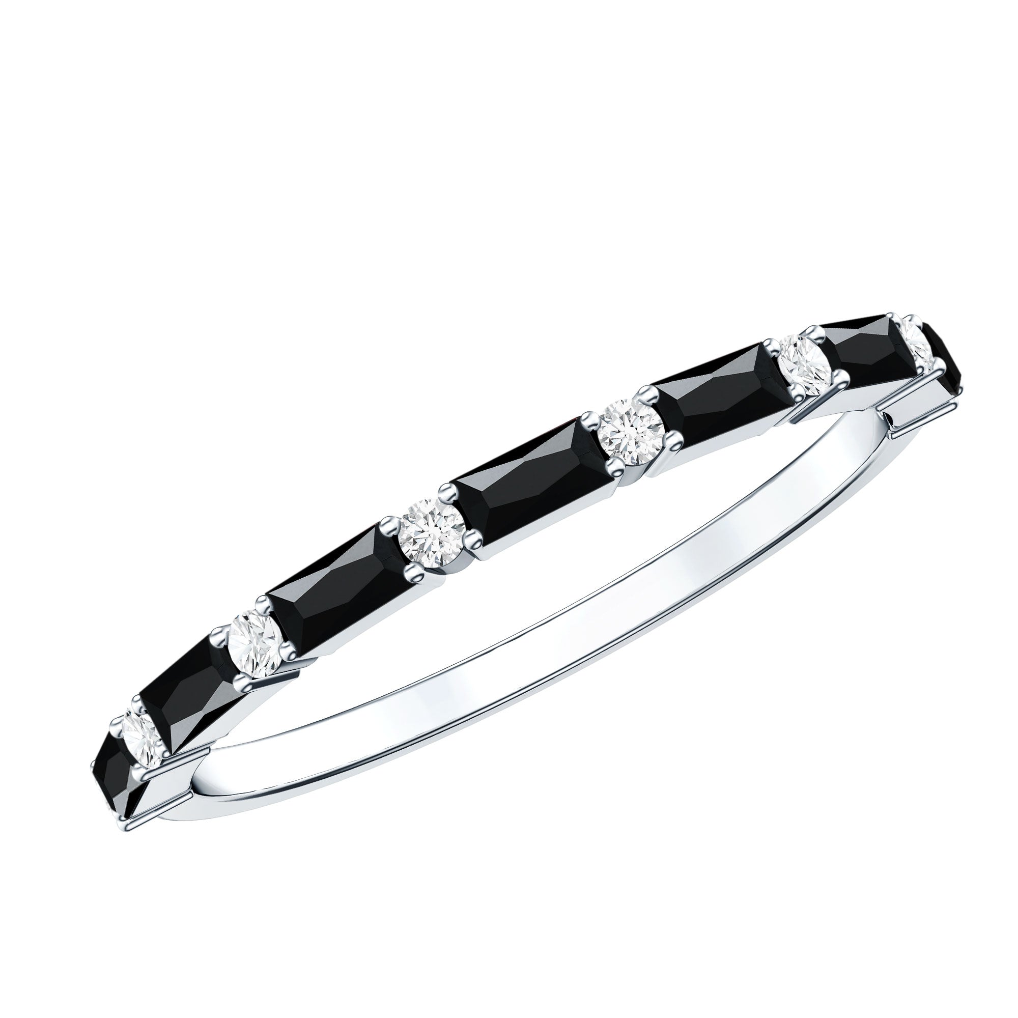 Certified Baguette Lab Grown Black and White Diamond Half Eternity Ring AAAA ( Synthetic ) - Rosec Jewels
