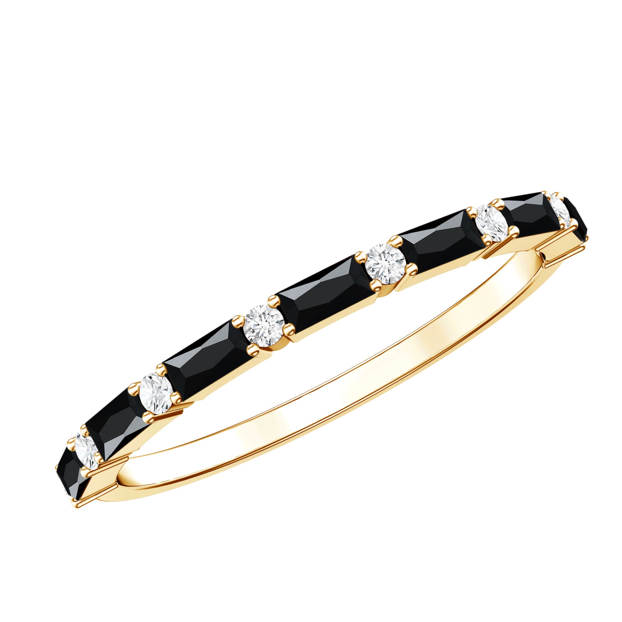 Certified Baguette Lab Grown Black and White Diamond Half Eternity Ring AAAA ( Synthetic ) - Rosec Jewels