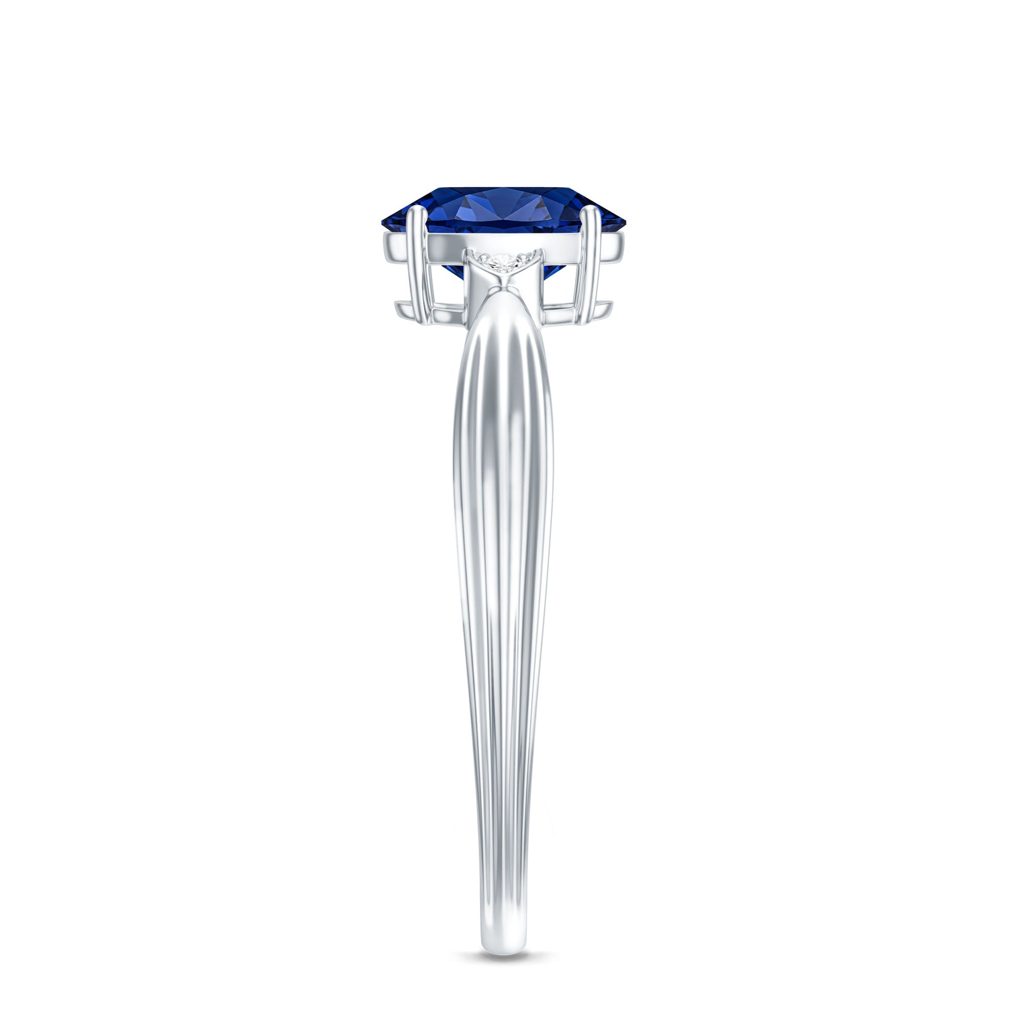 Certified 1 Carat Oval Lab Grown Blue Sapphire Solitaire Engagement Ring with Diamond AAAA - Rosec Jewels