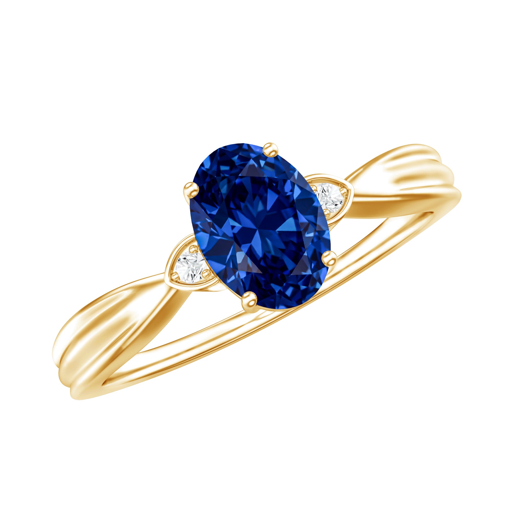 Certified 1 Carat Oval Lab Grown Blue Sapphire Solitaire Engagement Ring with Diamond AAAA - Rosec Jewels