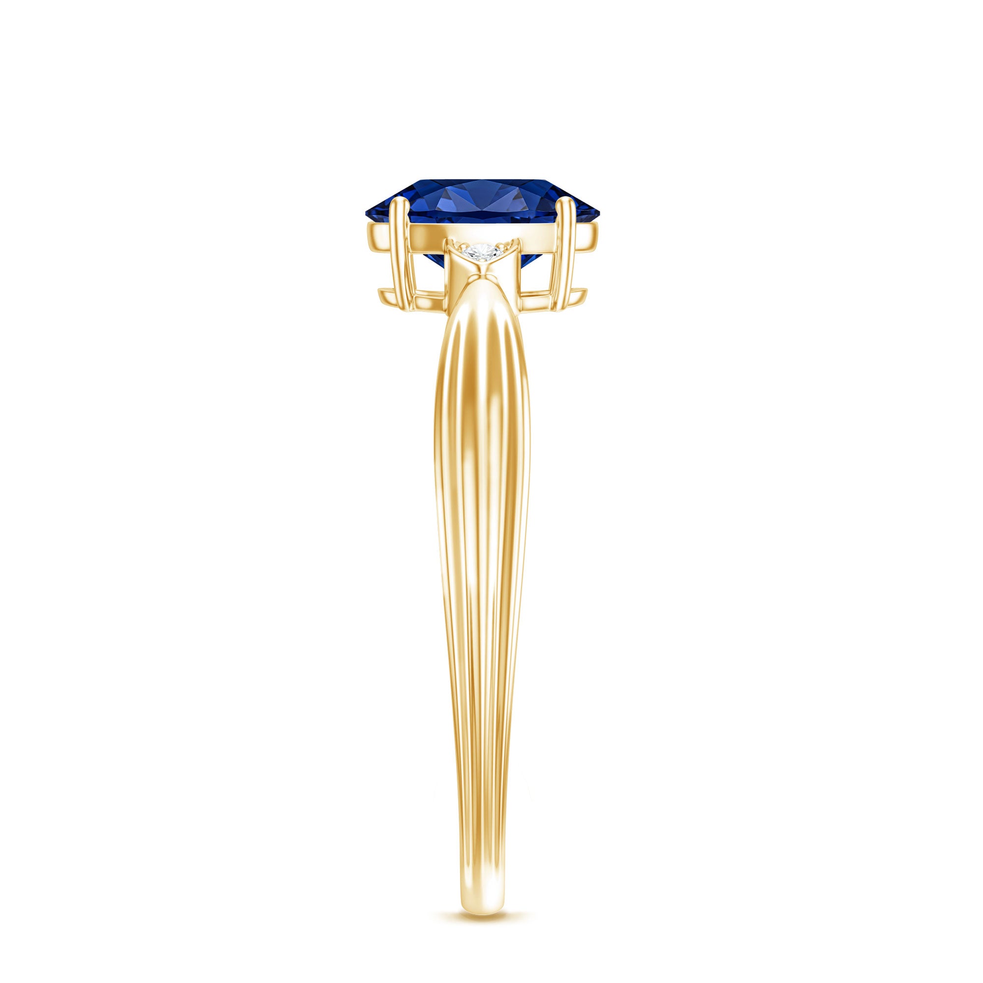 Certified 1 Carat Oval Lab Grown Blue Sapphire Solitaire Engagement Ring with Diamond AAAA - Rosec Jewels