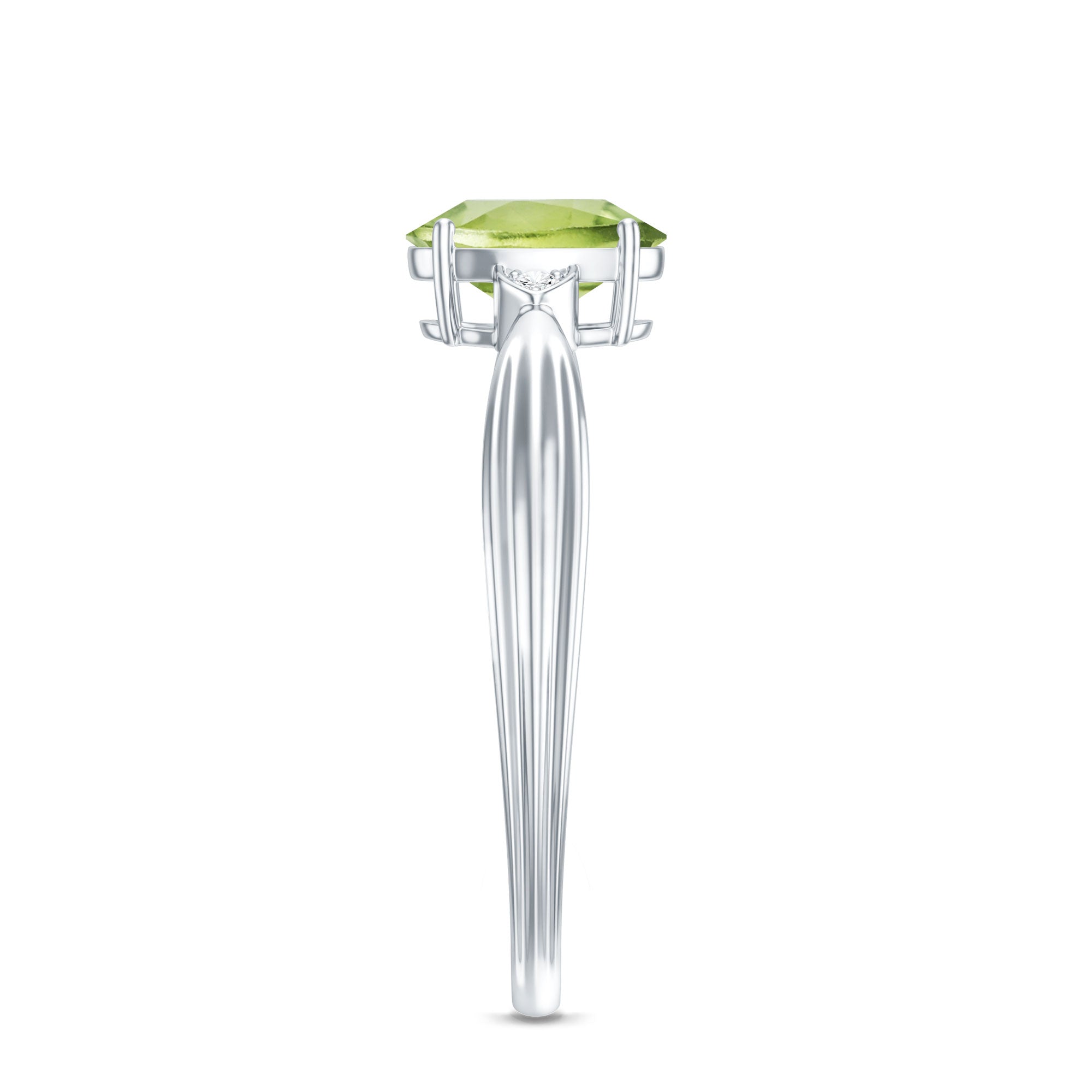 Natural 1 Carat Peridot Oval Engagement Ring with Diamond AAA - Rosec Jewels