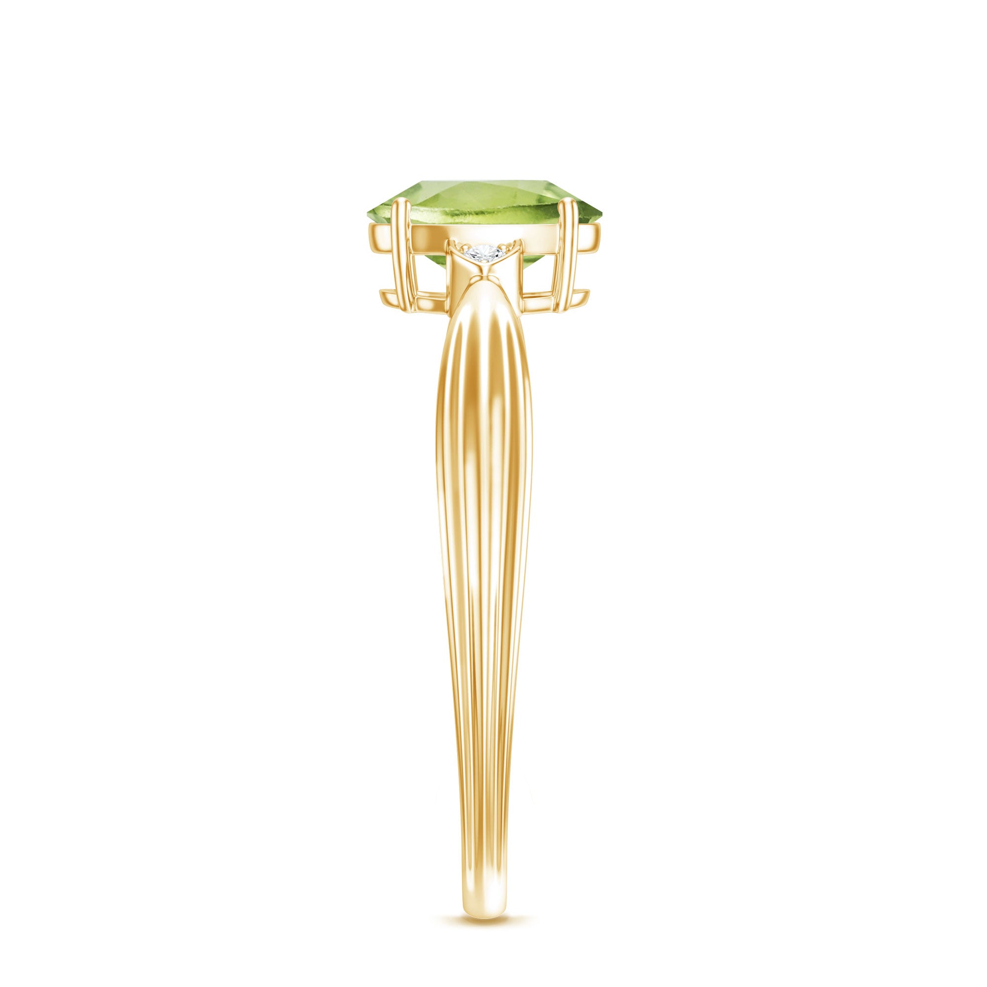 Natural 1 Carat Peridot Oval Engagement Ring with Diamond AAA - Rosec Jewels