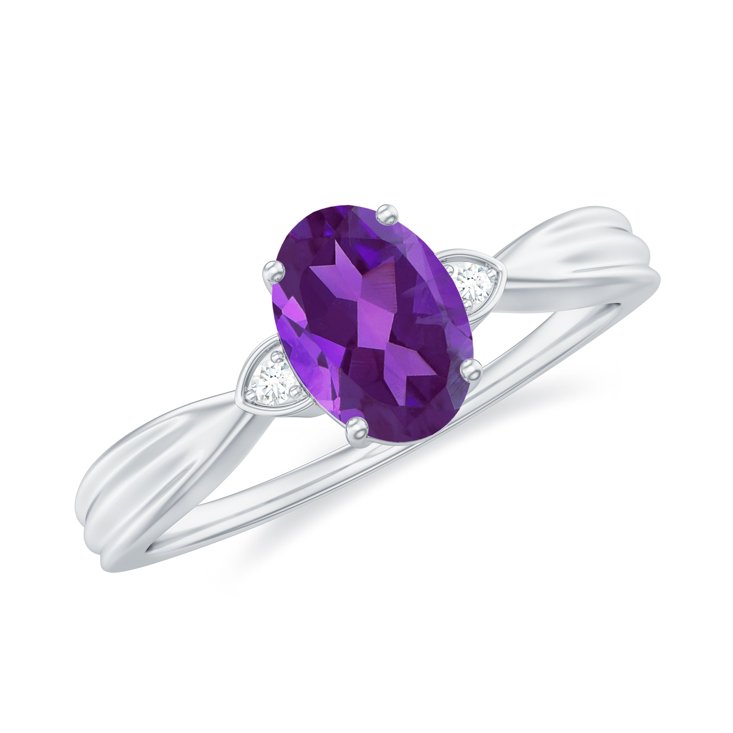 1.25 CT Oval Cut Amethyst Solitaire Ring with Diamond