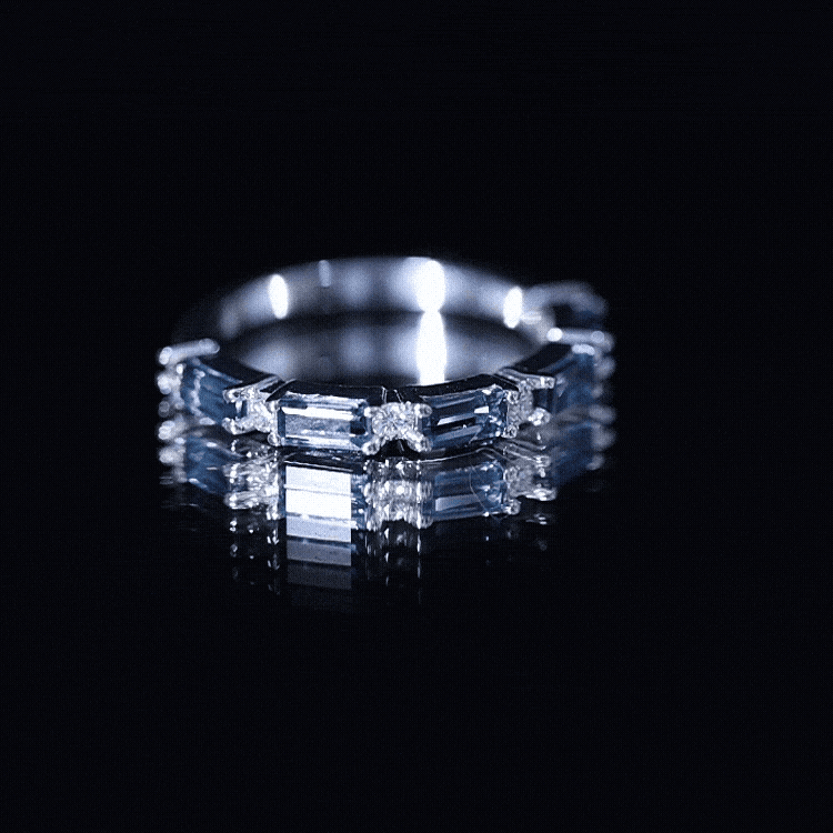 Baguette London Blue Topaz and Diamond Stackable Band Ring AAA - Rosec Jewels