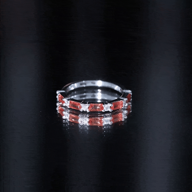 Lab Grown Orange Sapphire and Diamond Half Eternity Stackable Ring AAAA - Rosec Jewels