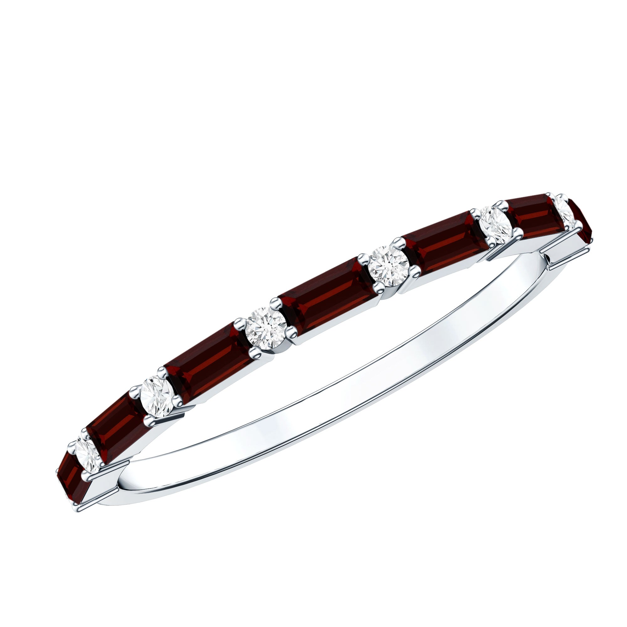 Natural Baguette Garnet Diamond Half Eternity Band With Certificate AAA - Rosec Jewels
