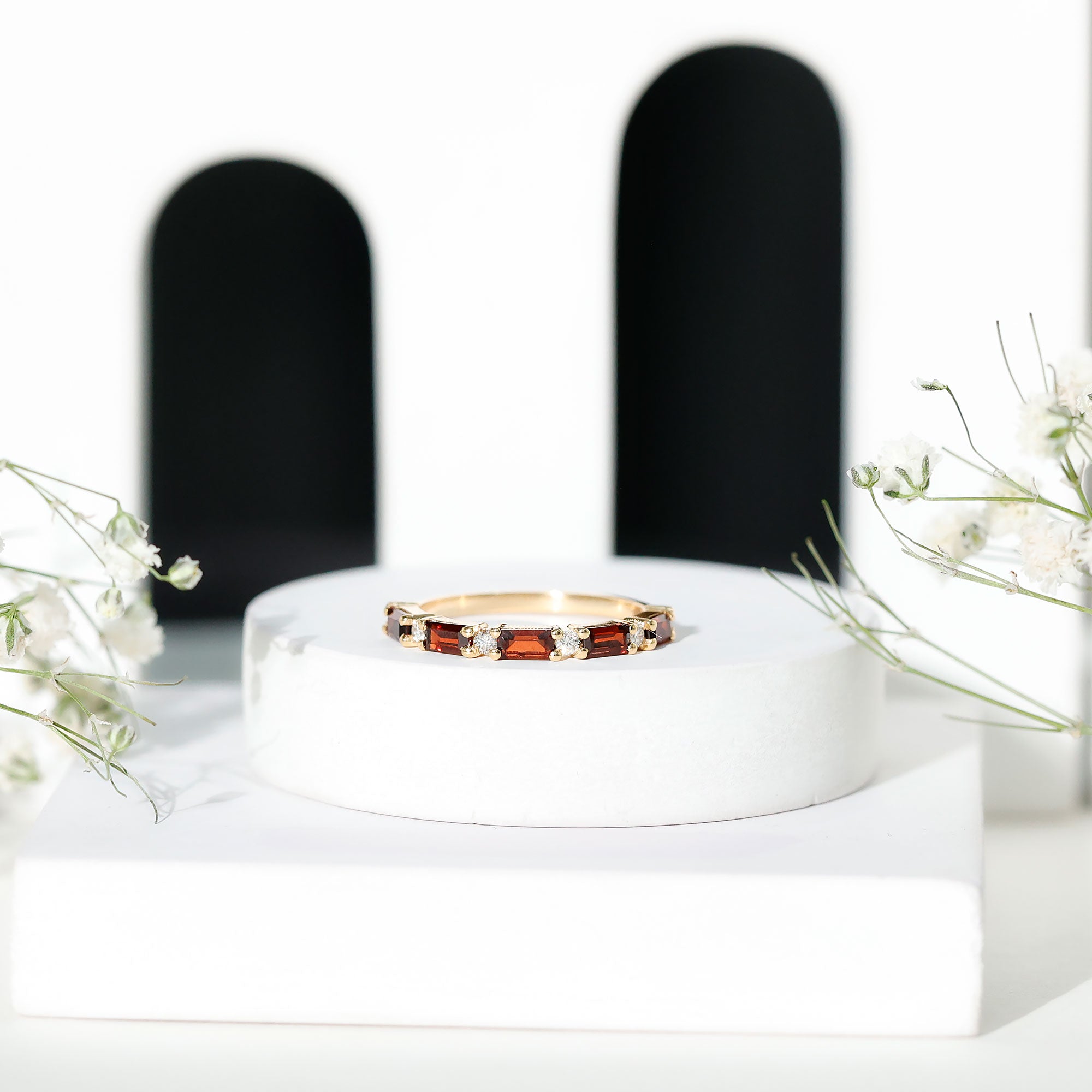 Natural Baguette Garnet Diamond Half Eternity Band With Certificate AAA - Rosec Jewels