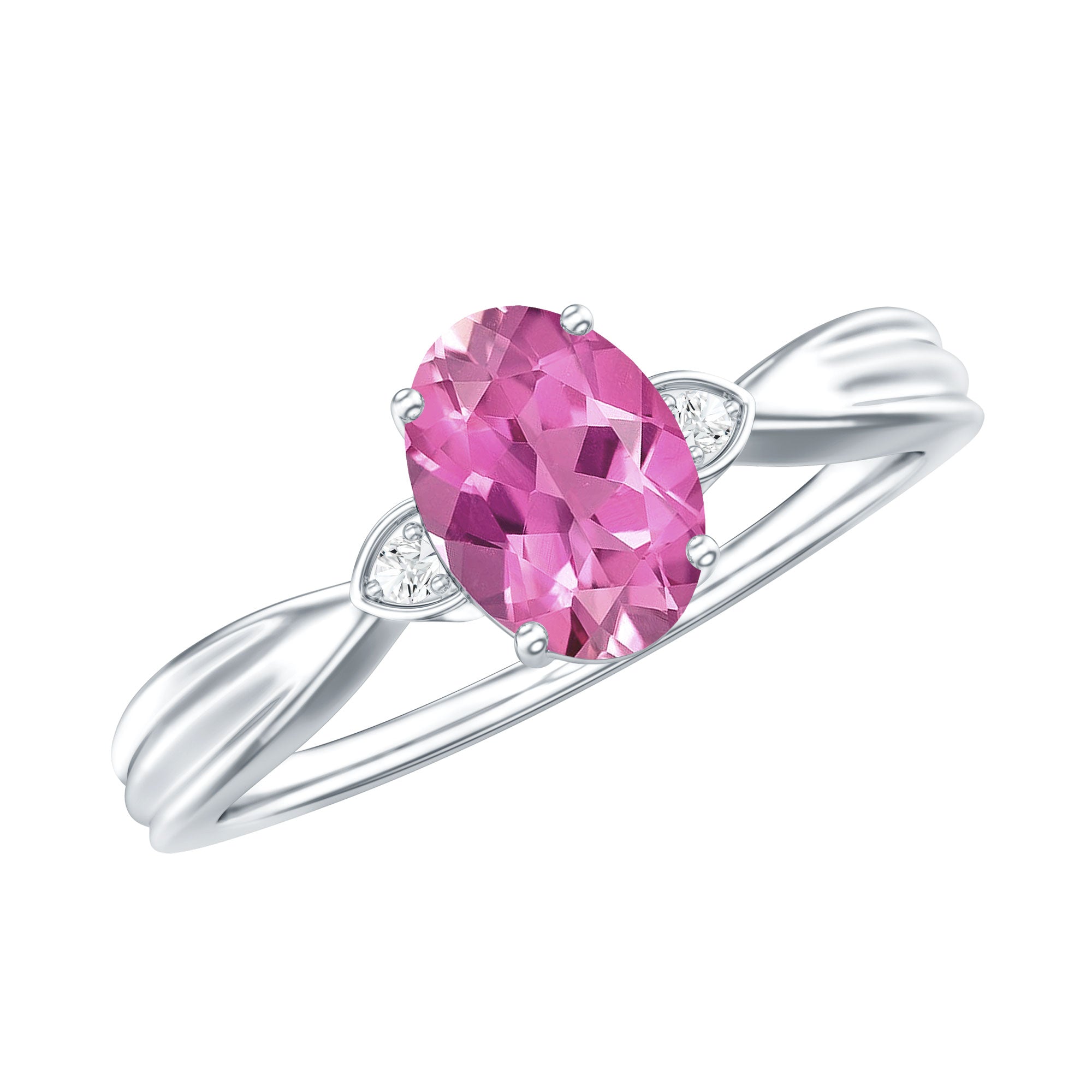 Oval Shape Pink Tourmaline Solitaire Ring with Diamond AAA - Rosec Jewels