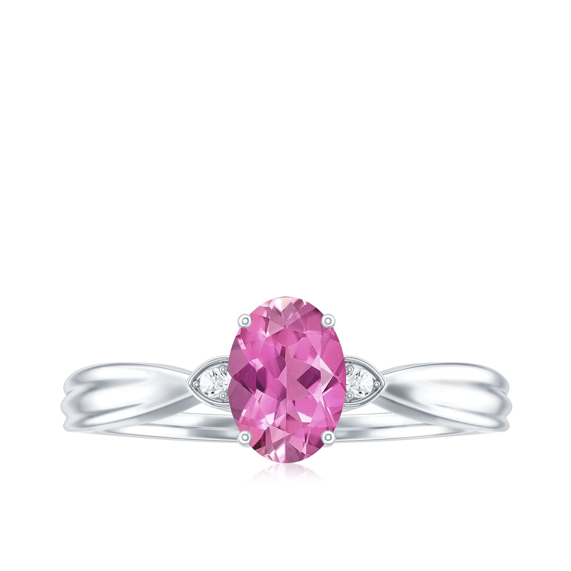 Oval Shape Pink Tourmaline Solitaire Ring with Diamond AAA - Rosec Jewels