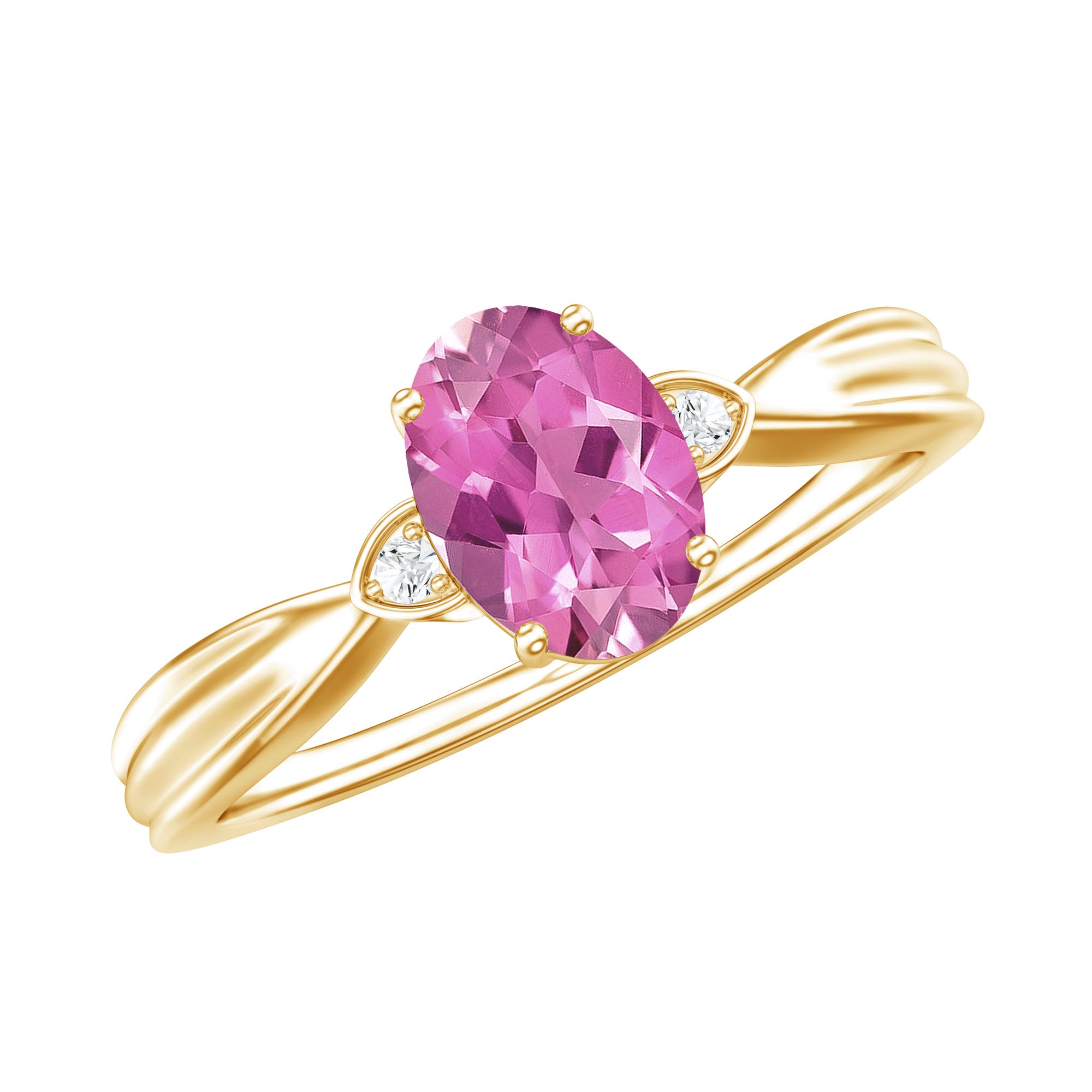 Oval Shape Pink Tourmaline Solitaire Ring with Diamond AAA - Rosec Jewels