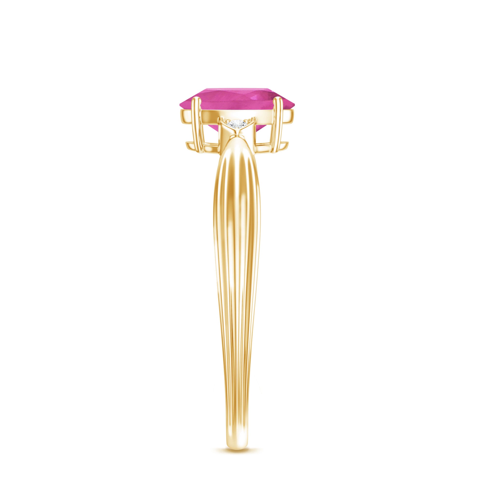 Oval Shape Pink Tourmaline Solitaire Ring with Diamond AAA - Rosec Jewels
