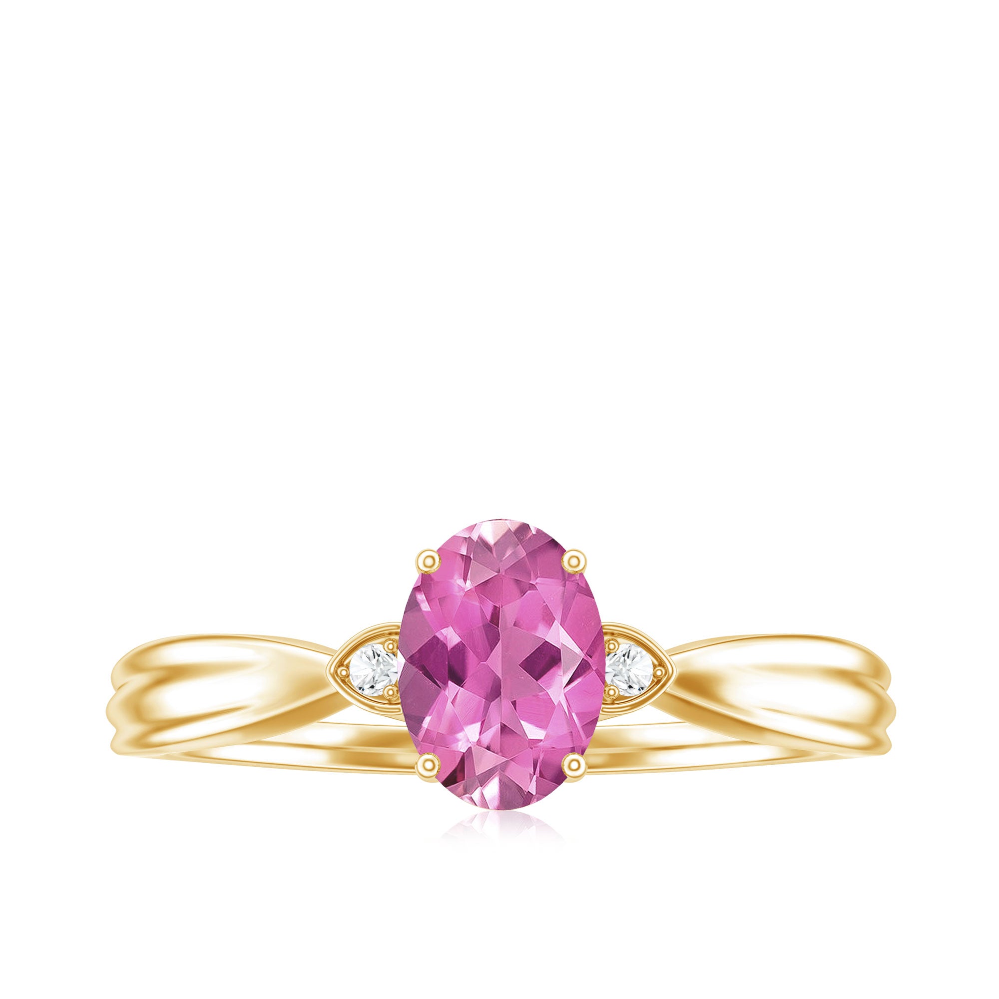 Oval Shape Pink Tourmaline Solitaire Ring with Diamond AAA - Rosec Jewels
