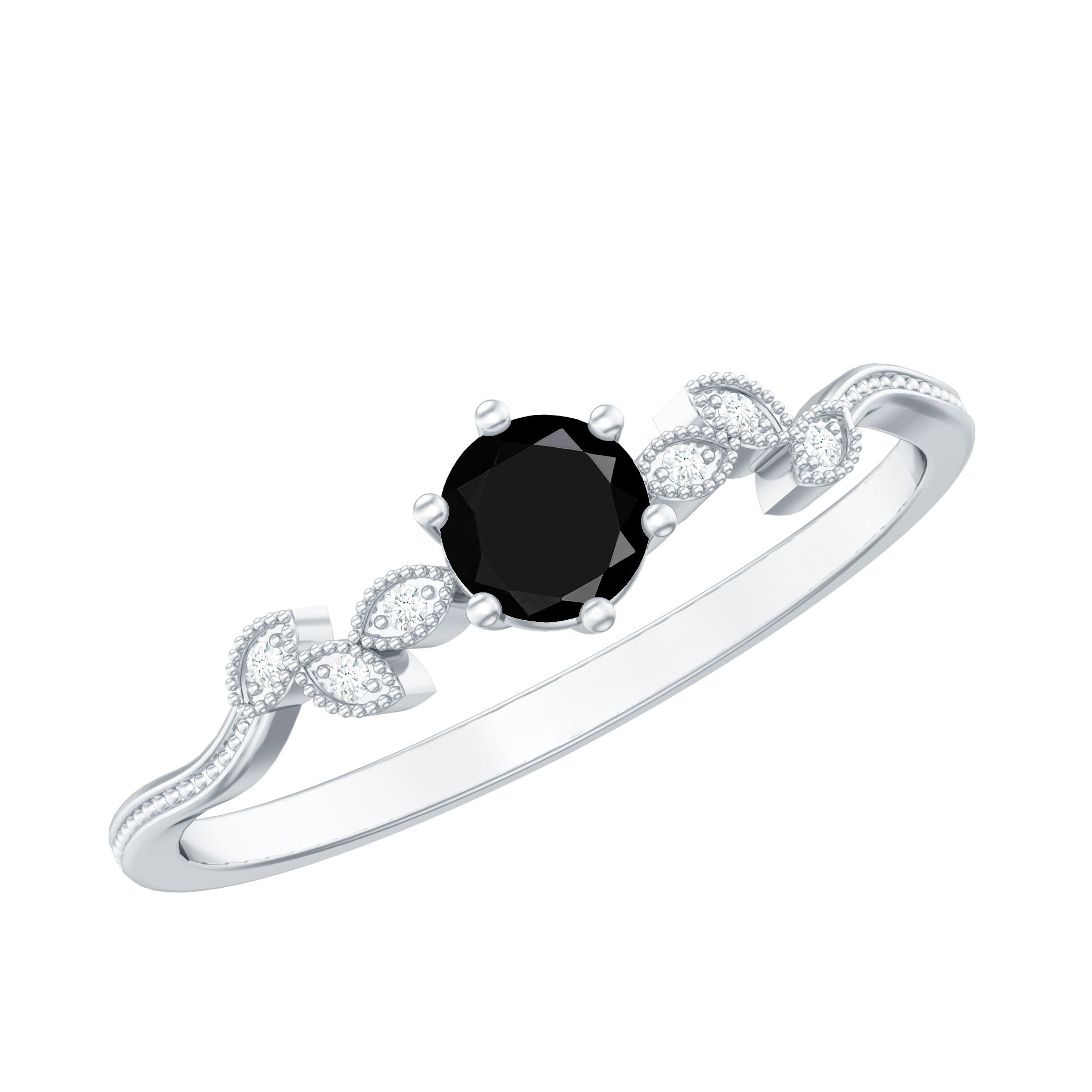 Nature Inspired Black Spinel Proposal Ring with Diamond AAA - Rosec Jewels