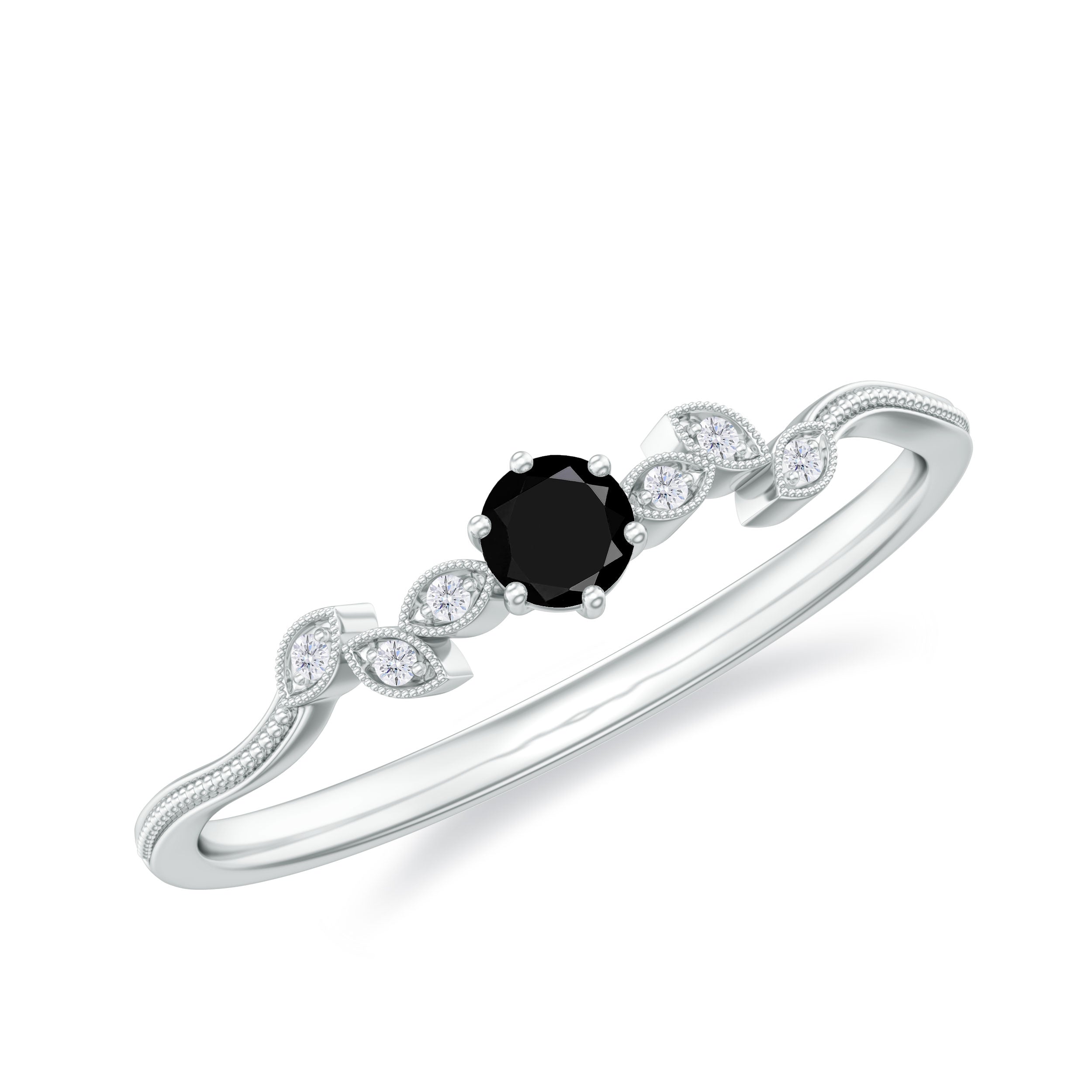 Black Onyx and Diamond Nature Inspired Promise Ring AAA - Rosec Jewels