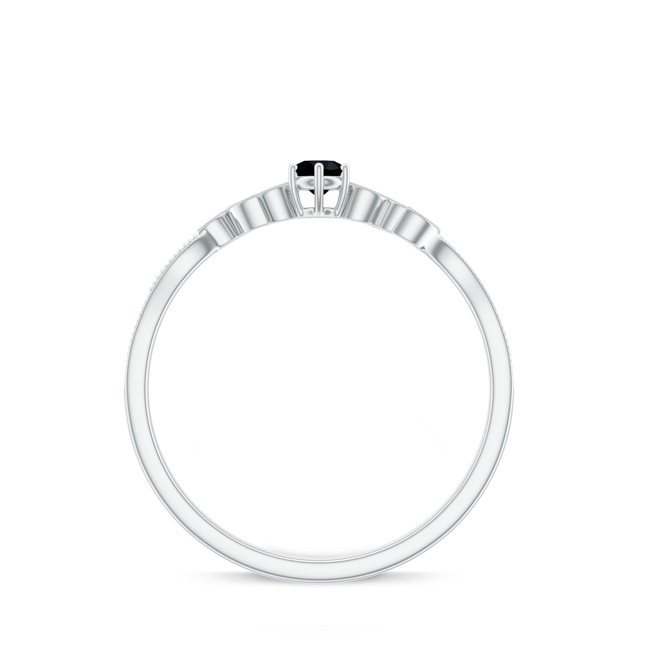 Black Onyx and Diamond Nature Inspired Promise Ring AAA - Rosec Jewels