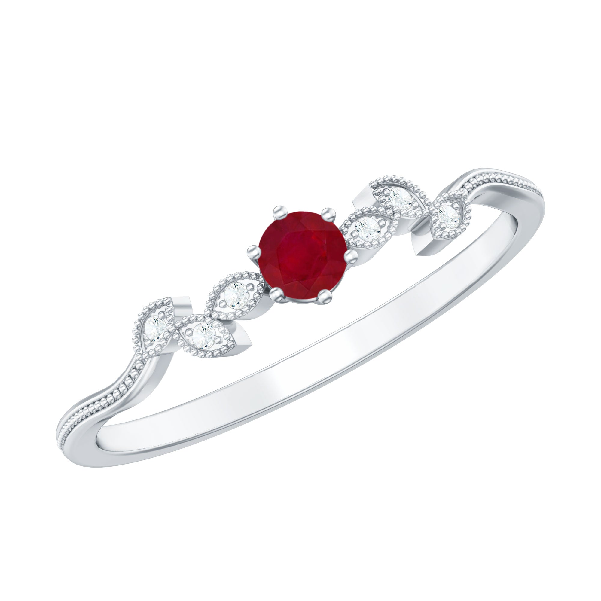 Certified Ruby and Diamond Leaf Branch Promise Ring