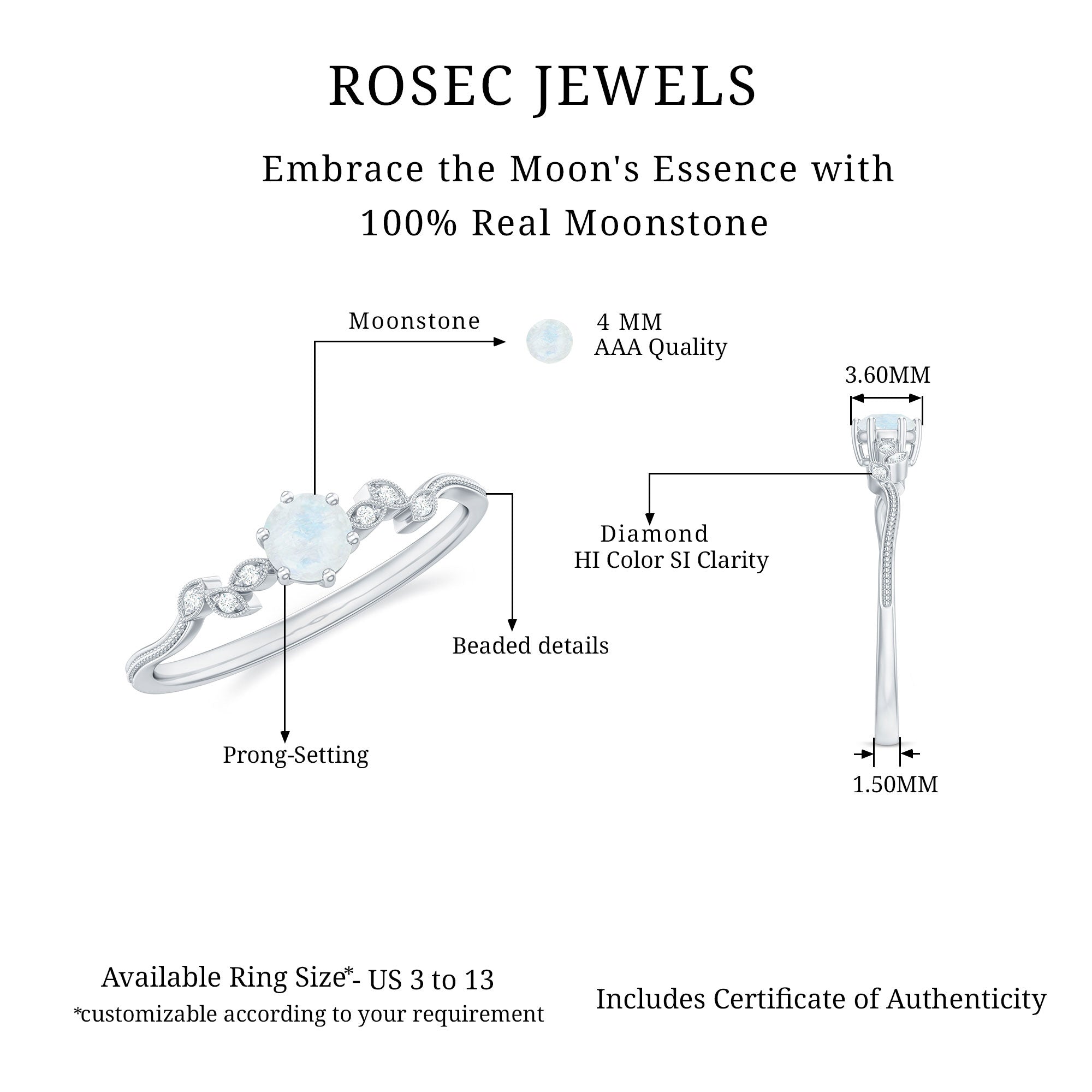 Rosec Jewels-Nature Inspired Moonstone Diamond Promise Ring for Women