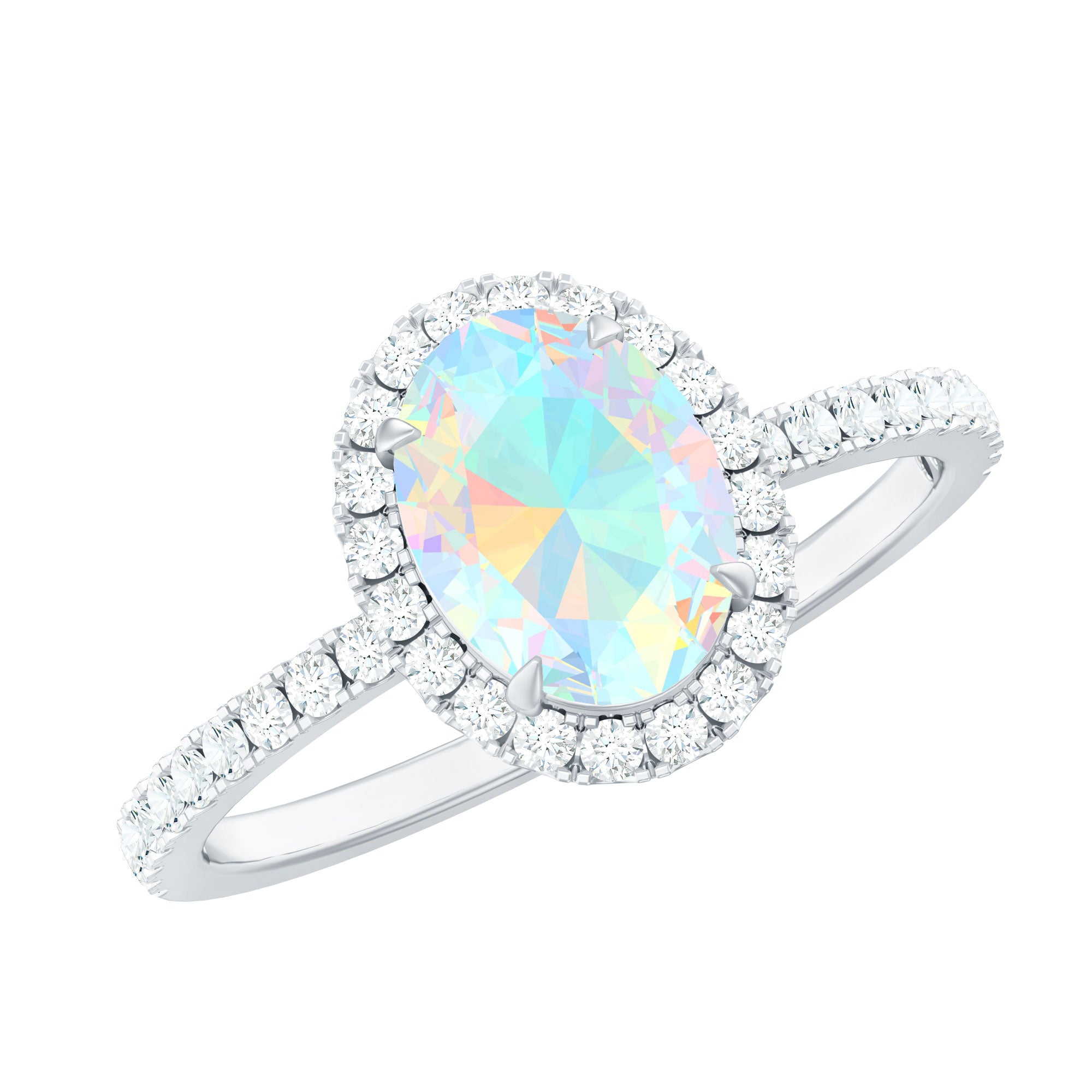 Certified Real 6X8mm Ethiopian Opal Oval Engagement Ring with Diamond Halo