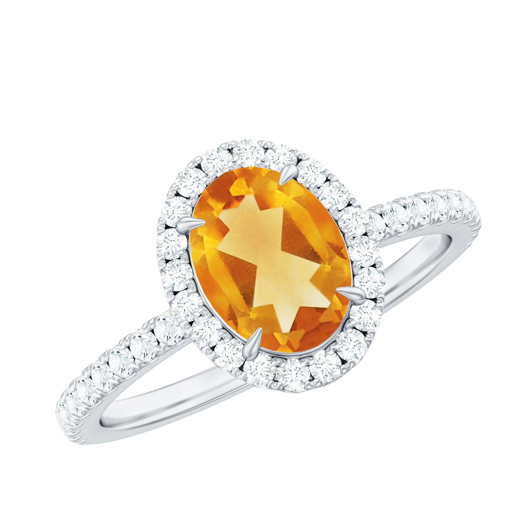 Certified Real 6X8mm Citrine Oval Engagement Ring with Diamond Halo