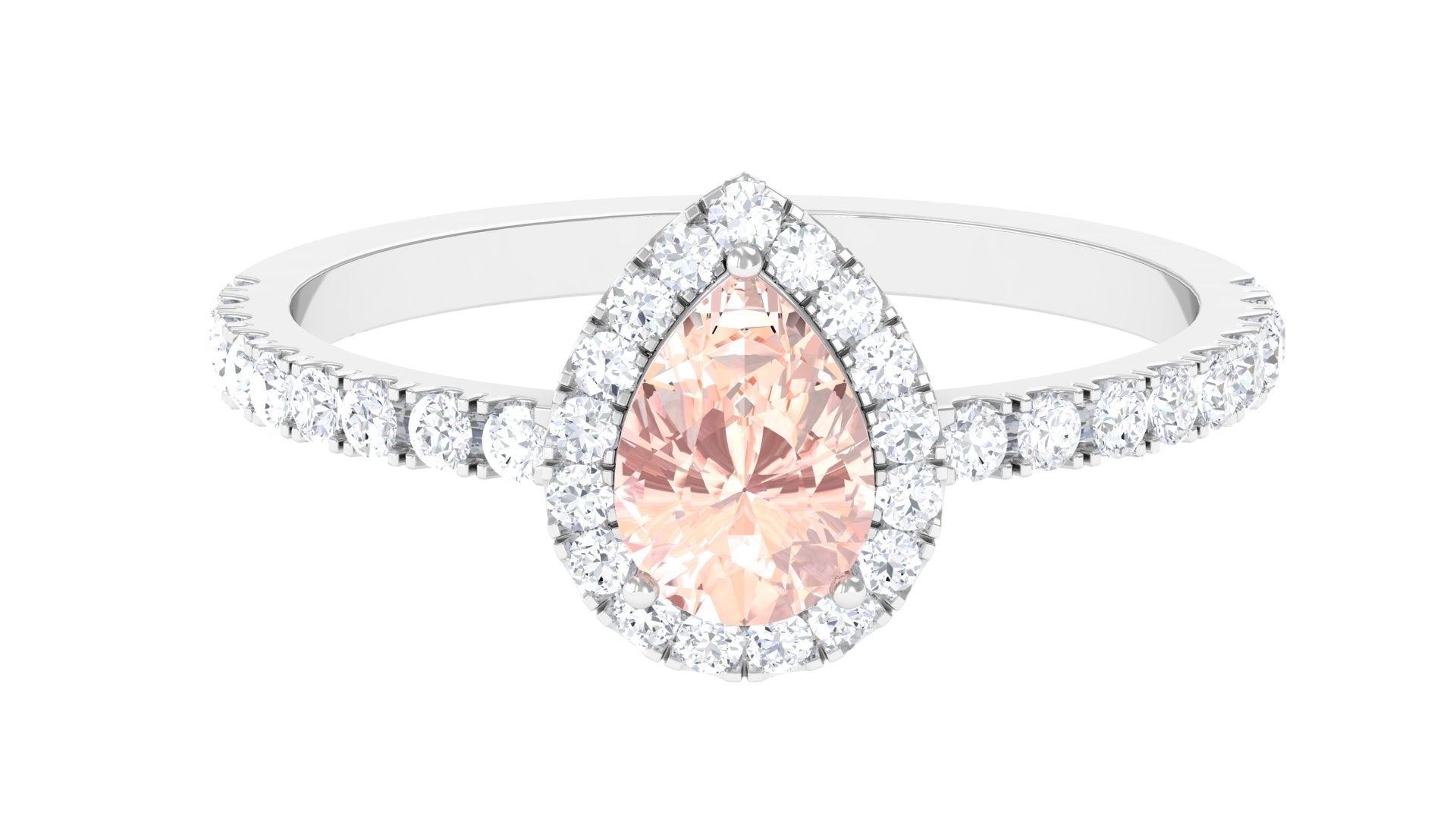 2.75 CT Pear Cut Morganite Solitaire Simple Engagement Ring with Diamond Accent