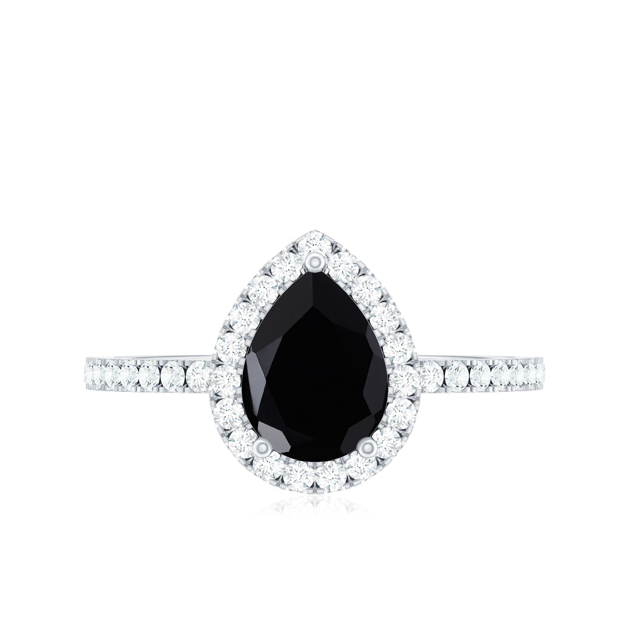 Genuine Black Onyx Teardrop Engagement Ring with Diamond AAA - Rosec Jewels
