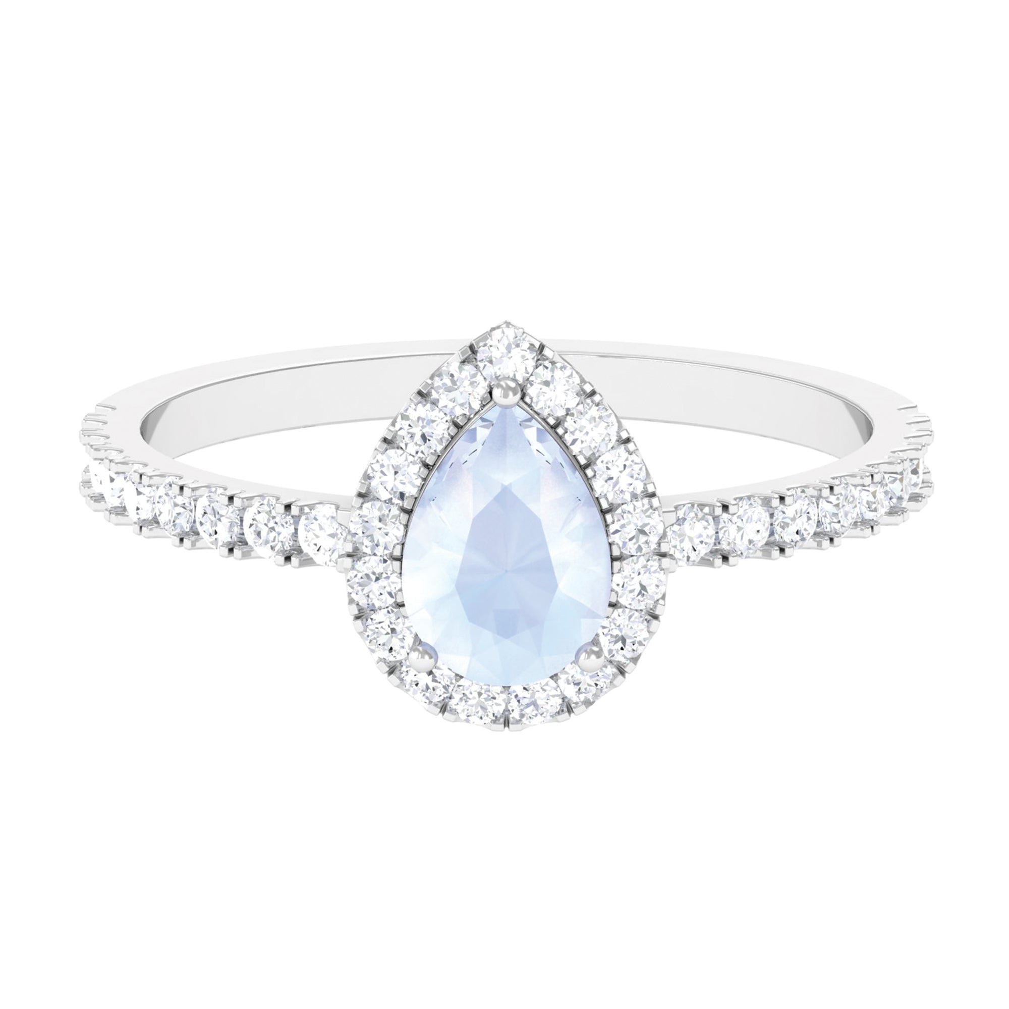 1.25 CT Pear Cut Moonstone Solitaire Simple Engagement Ring with Diamond Accent