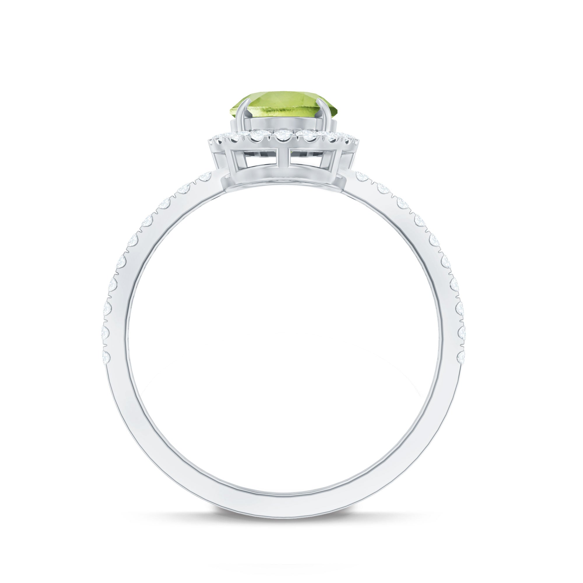Natural 1 Carat Peridot Oval Engagement Ring with Diamond Halo AAA - Rosec Jewels