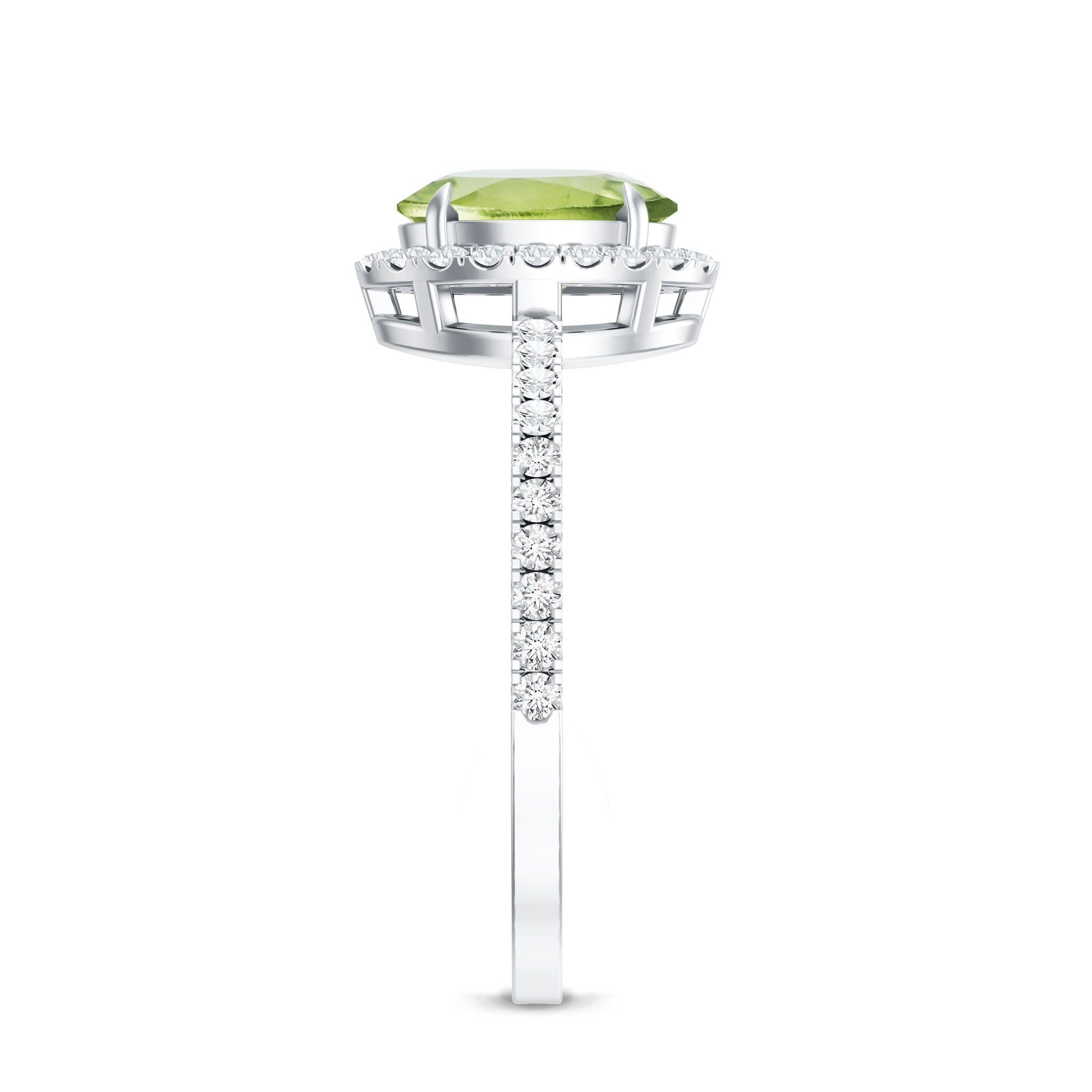 Natural 1 Carat Peridot Oval Engagement Ring with Diamond Halo AAA - Rosec Jewels