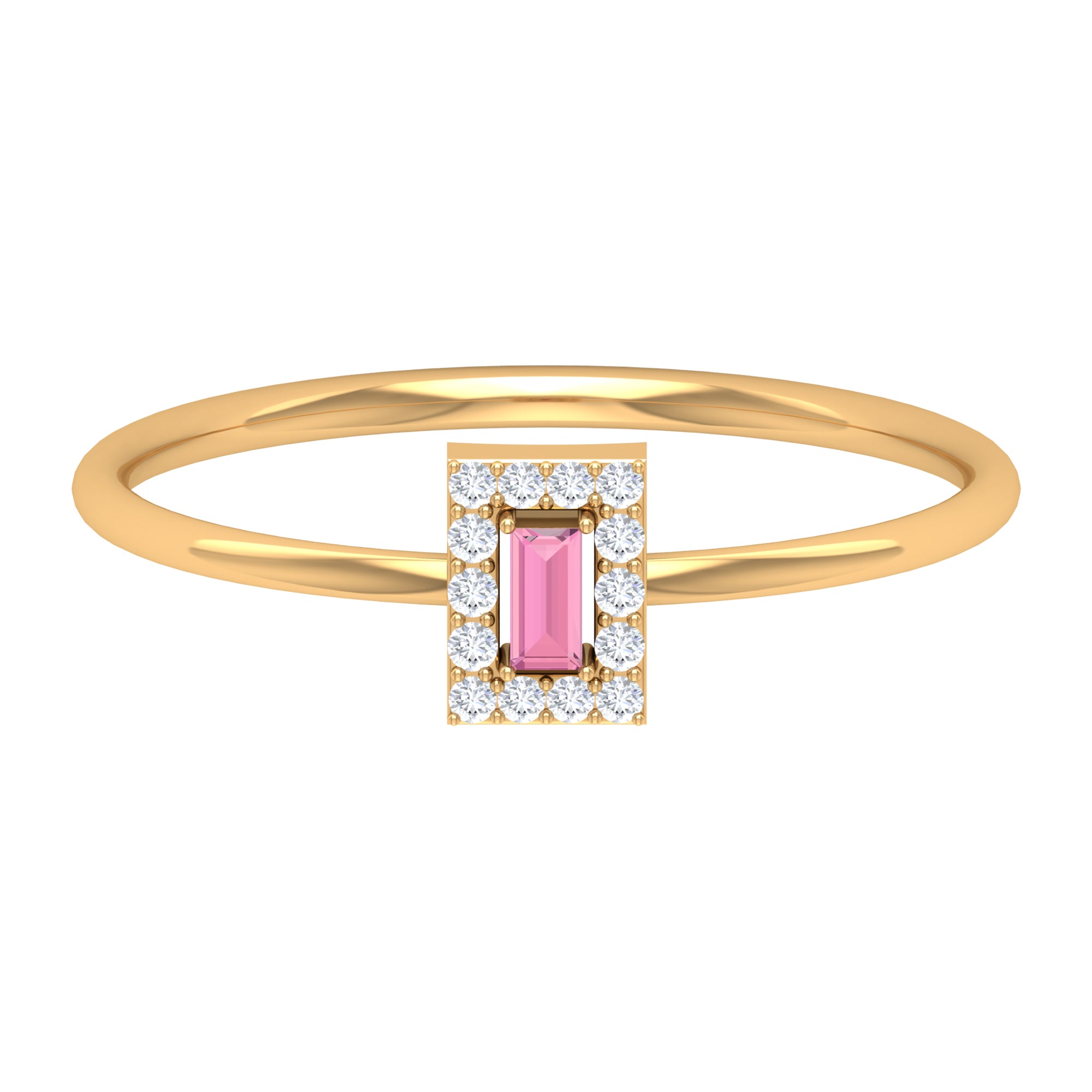Rosec Jewels-Natural Pink Tourmaline Dainty Promise Ring with Diamond Accent