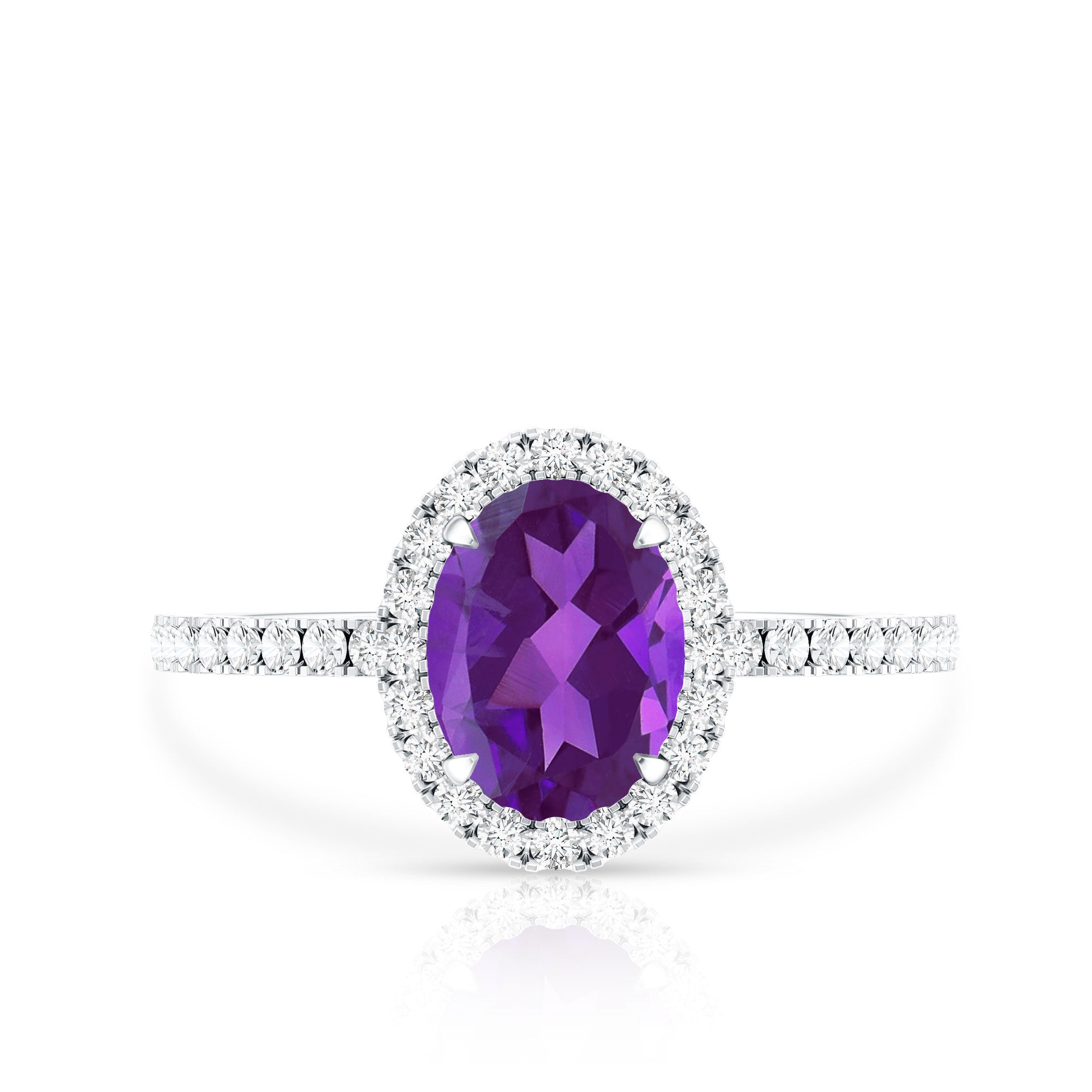 1 Carat Amethyst Oval Engagement Ring with Diamond Halo AAA - Rosec Jewels
