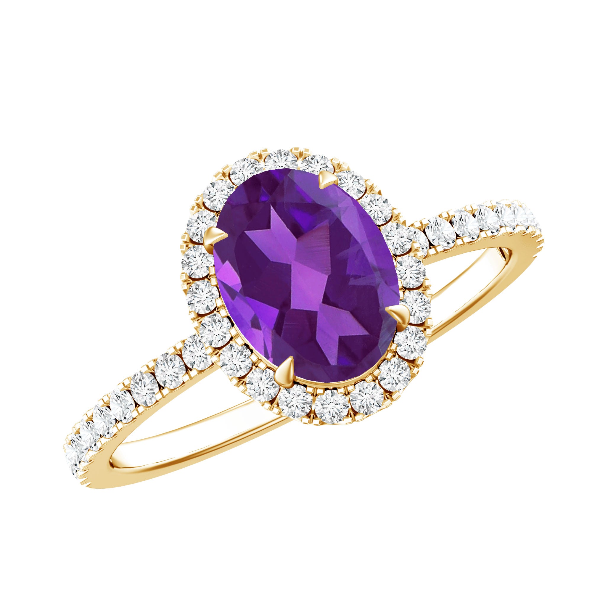 1 Carat Amethyst Oval Engagement Ring with Diamond Halo AAA - Rosec Jewels