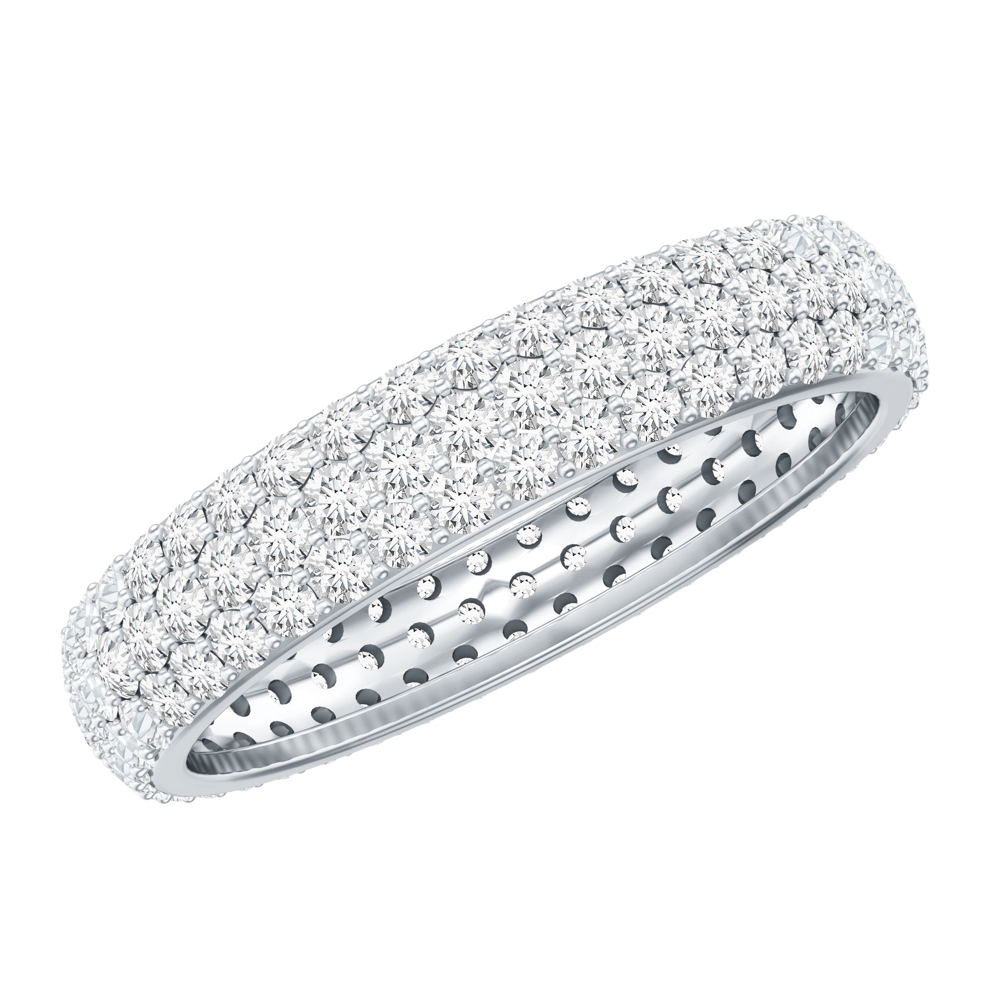 Triple Row Moissanite Classic Wedding Ring Band for Women D-VS1 - Rosec Jewels