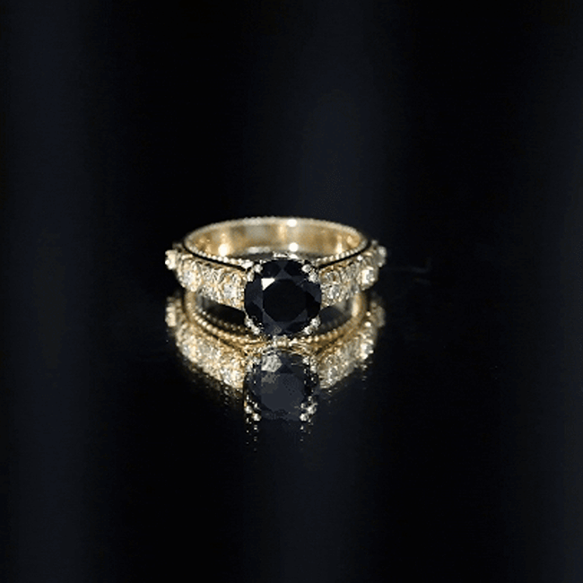 Nature Inspired 2 Carat Lab Grown Black and White Diamond Engagement Ring AAAA ( Synthetic ) - Rosec Jewels