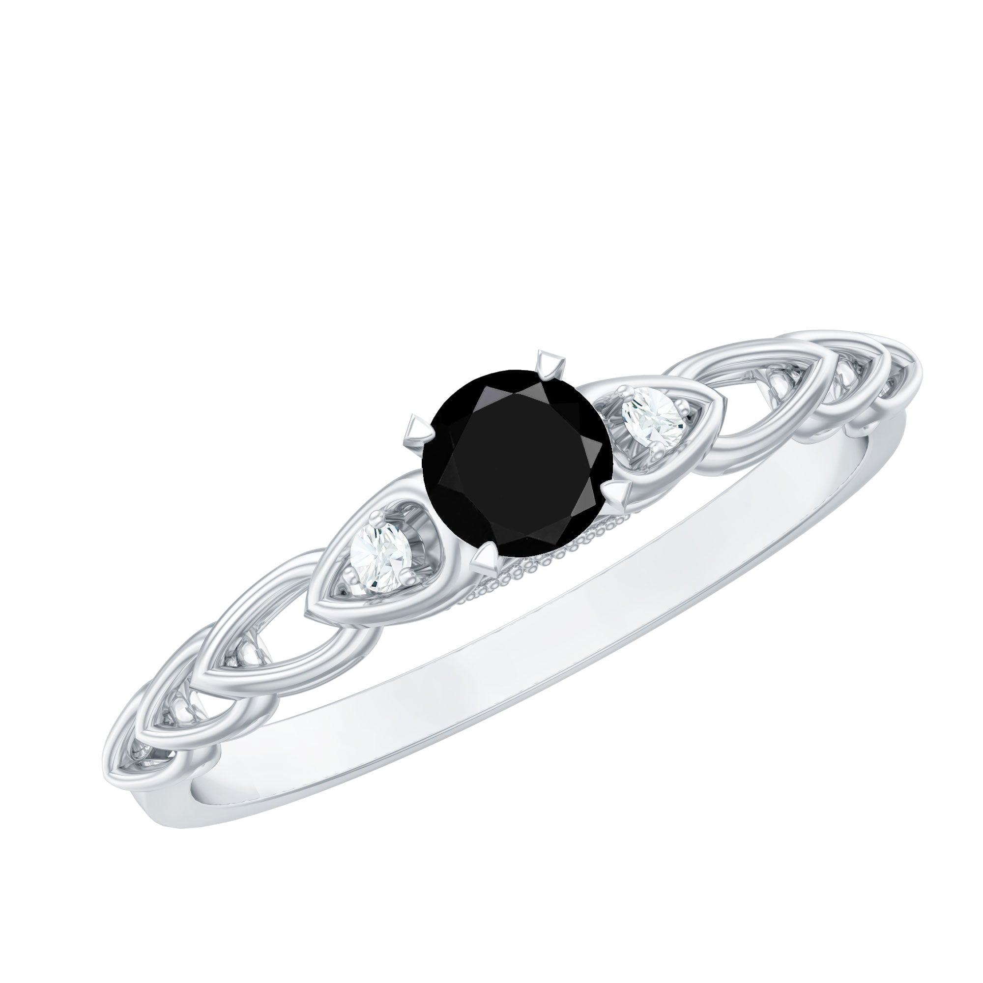Round Created Black Diamond and Diamond Designer Promise Ring in Gold