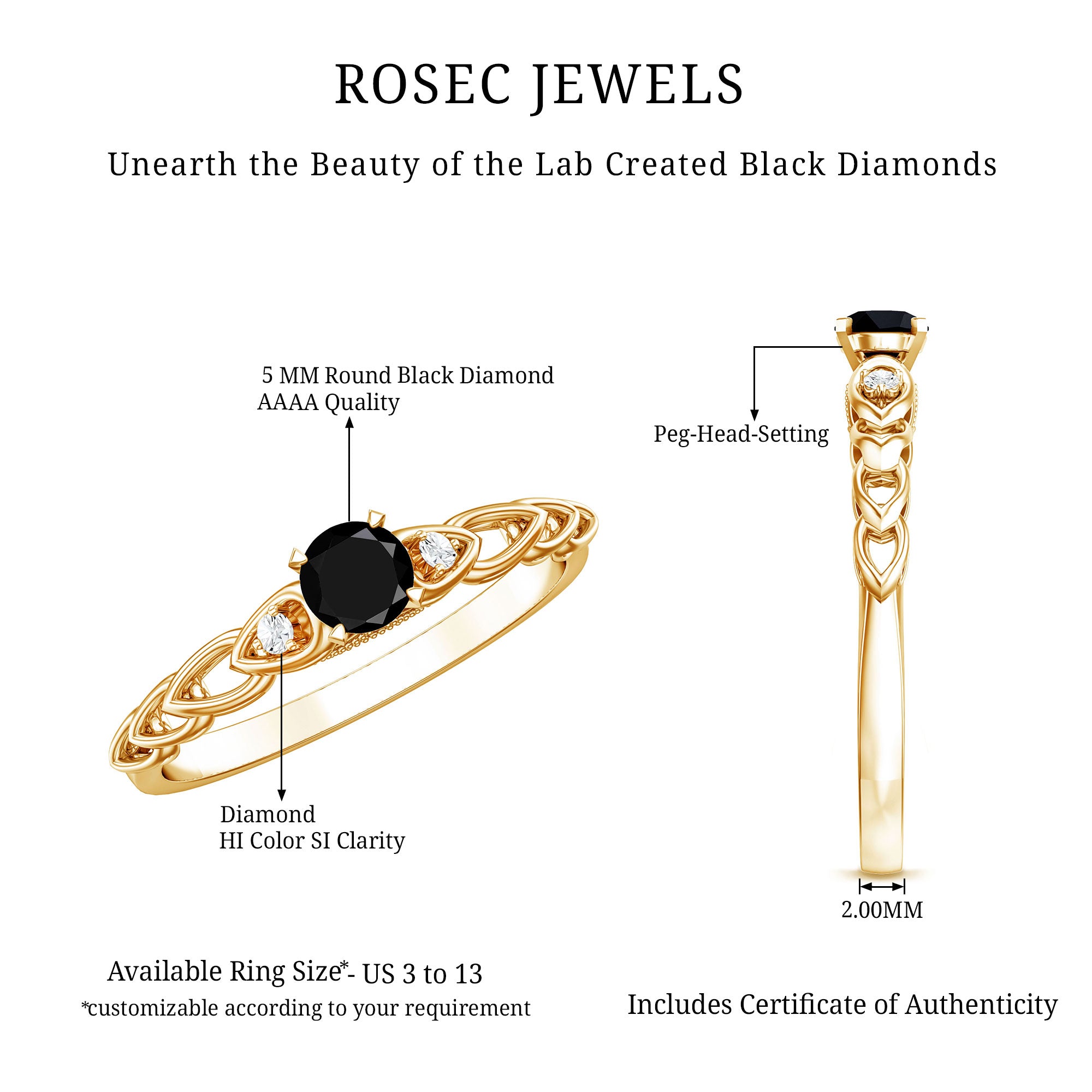 Certified 0.84 Carat Lab Grown Black Diamond Promise Ring with White Diamond AAAA ( Synthetic ) - Rosec Jewels