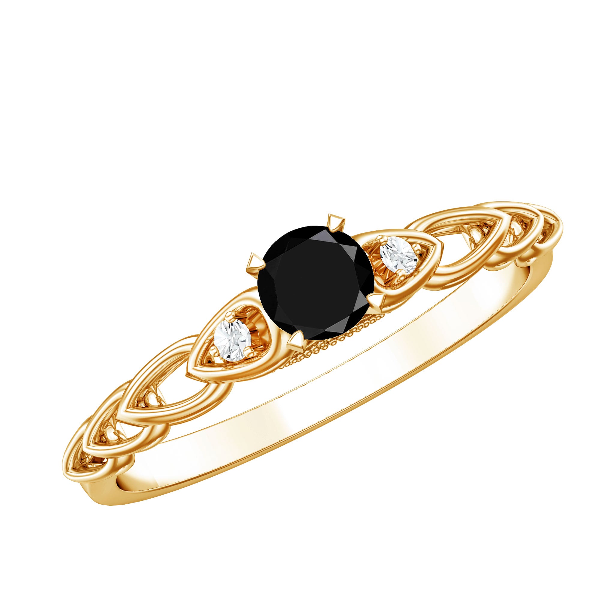 Natural Black Spinel Diamond Promise Ring with Certificate AAA - Rosec Jewels