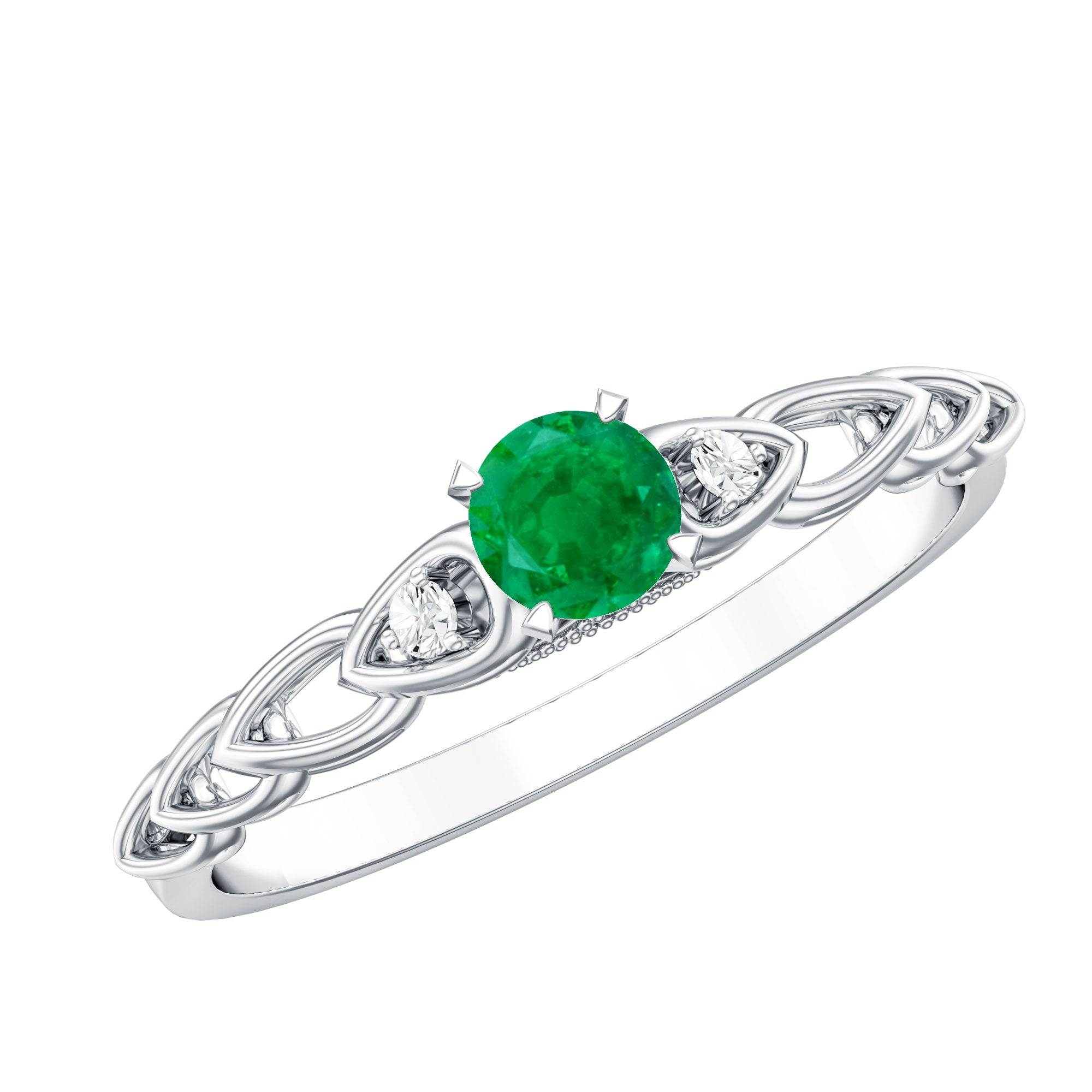Genuine Emerald and Diamond Designer Promise Ring AAA - Rosec Jewels