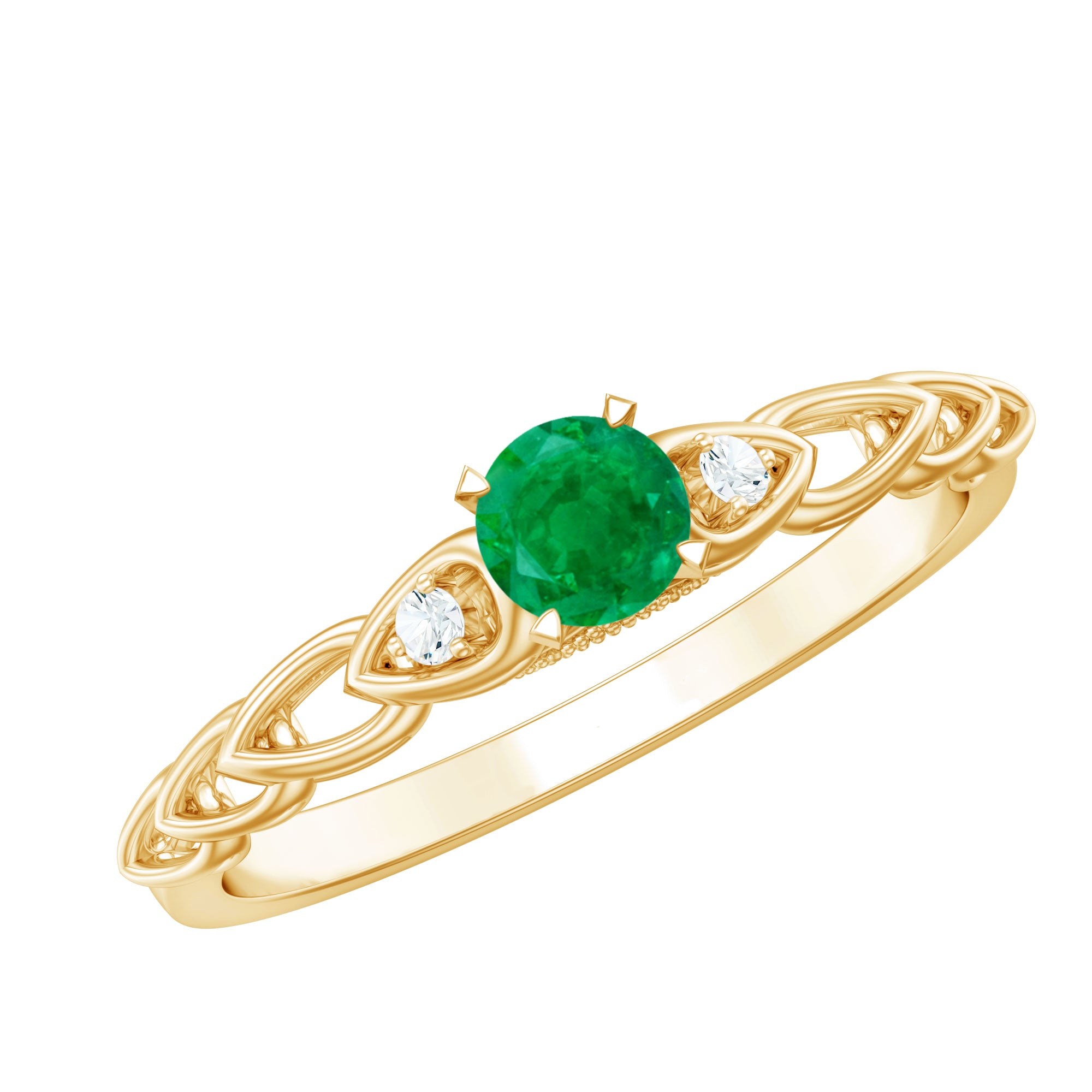Genuine Emerald and Diamond Designer Promise Ring AAA - Rosec Jewels