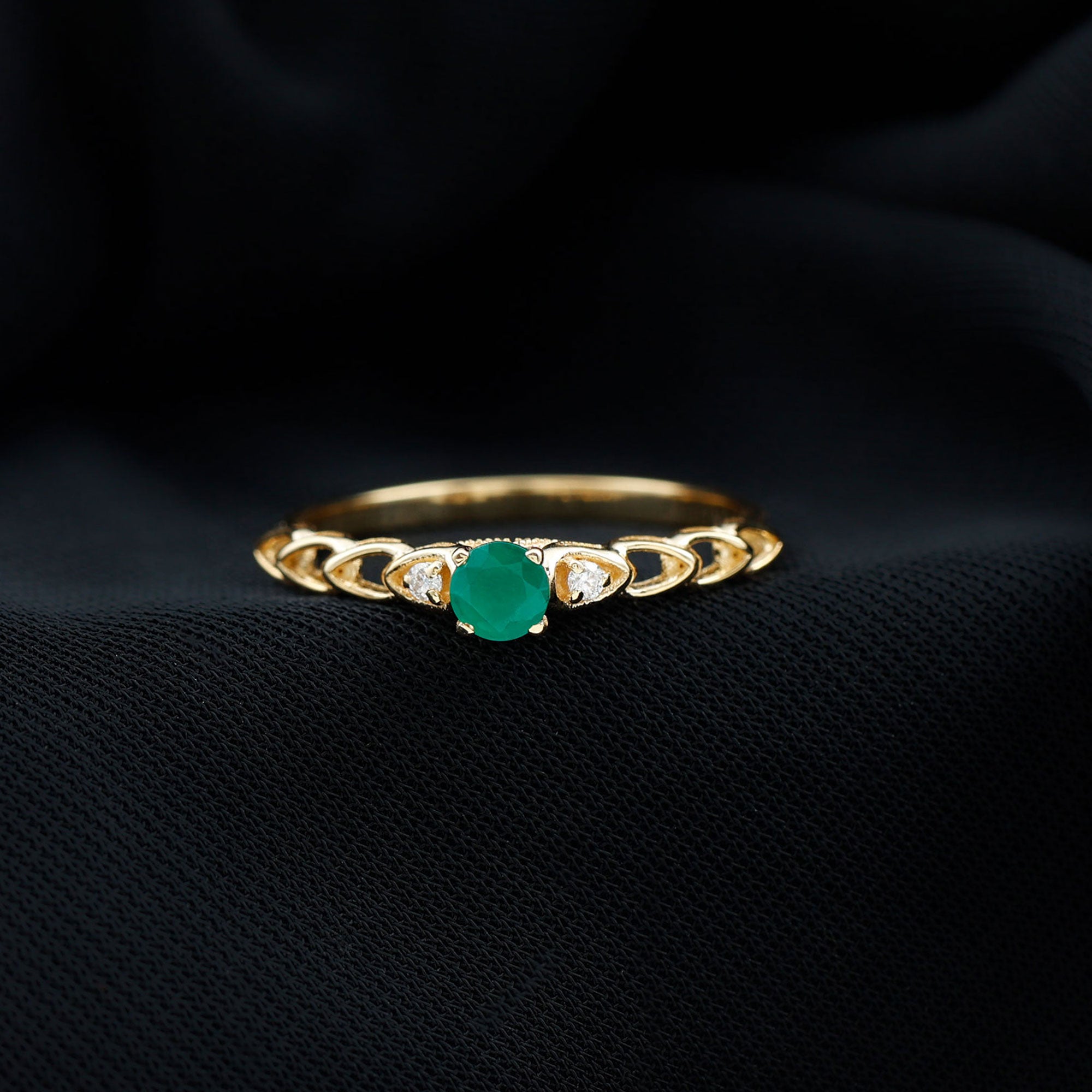 Genuine Emerald and Diamond Designer Promise Ring AAA - Rosec Jewels