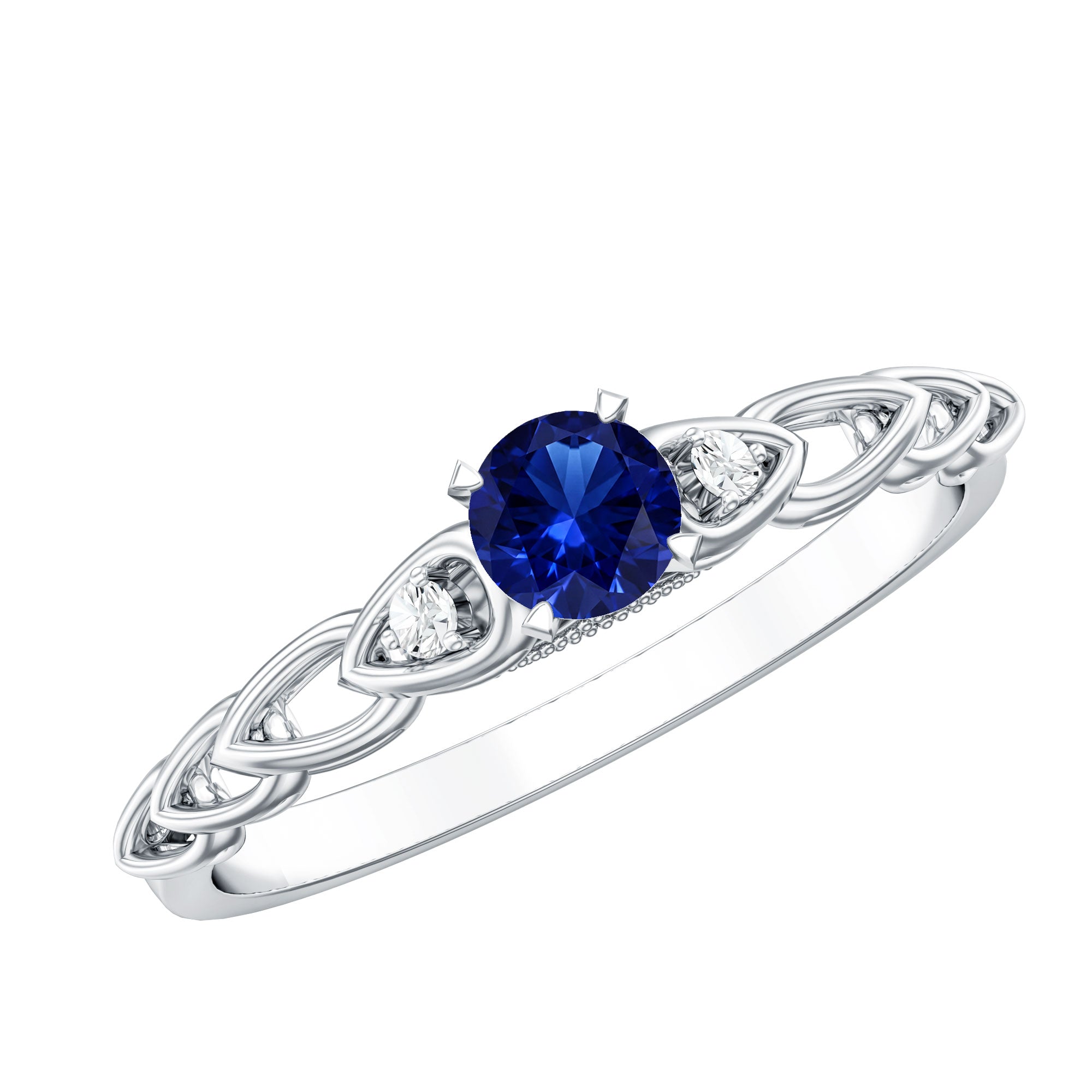 Certified 0.6 Carat Lab Grown Blue Sapphire Diamond Promise Ring AAAA - Rosec Jewels