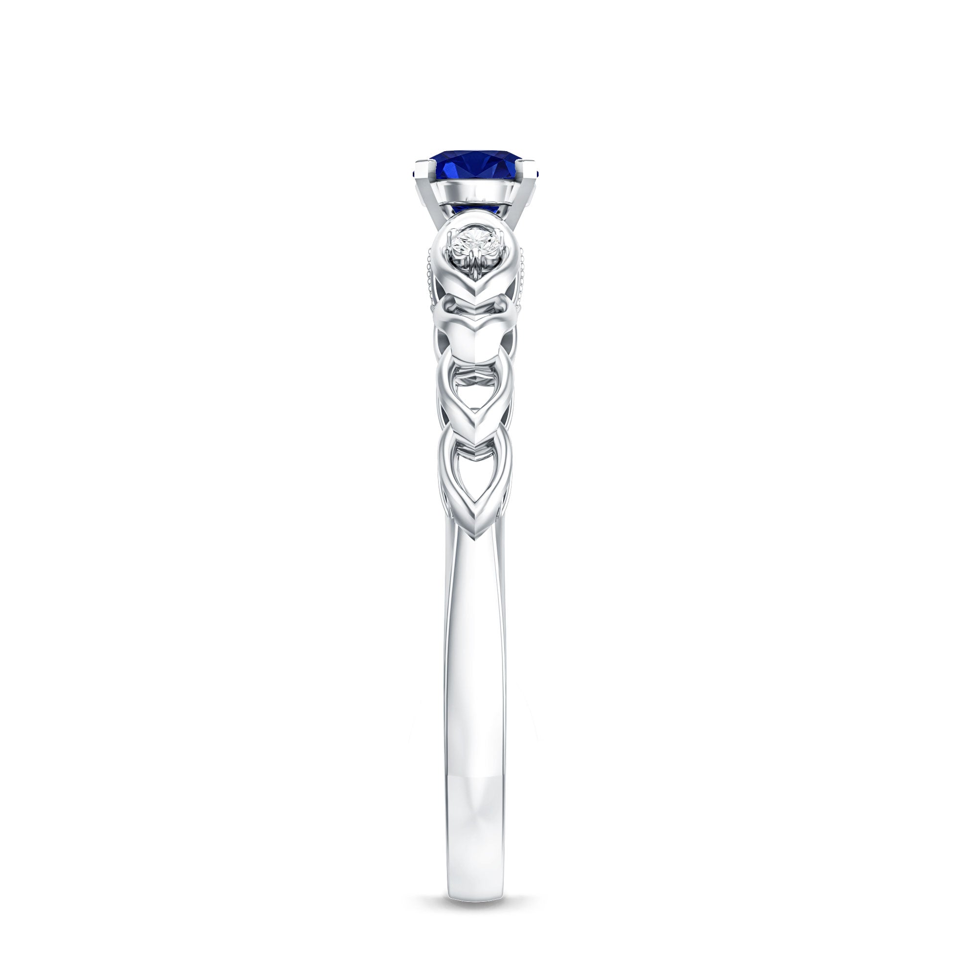 Certified 0.6 Carat Lab Grown Blue Sapphire Diamond Promise Ring AAAA - Rosec Jewels
