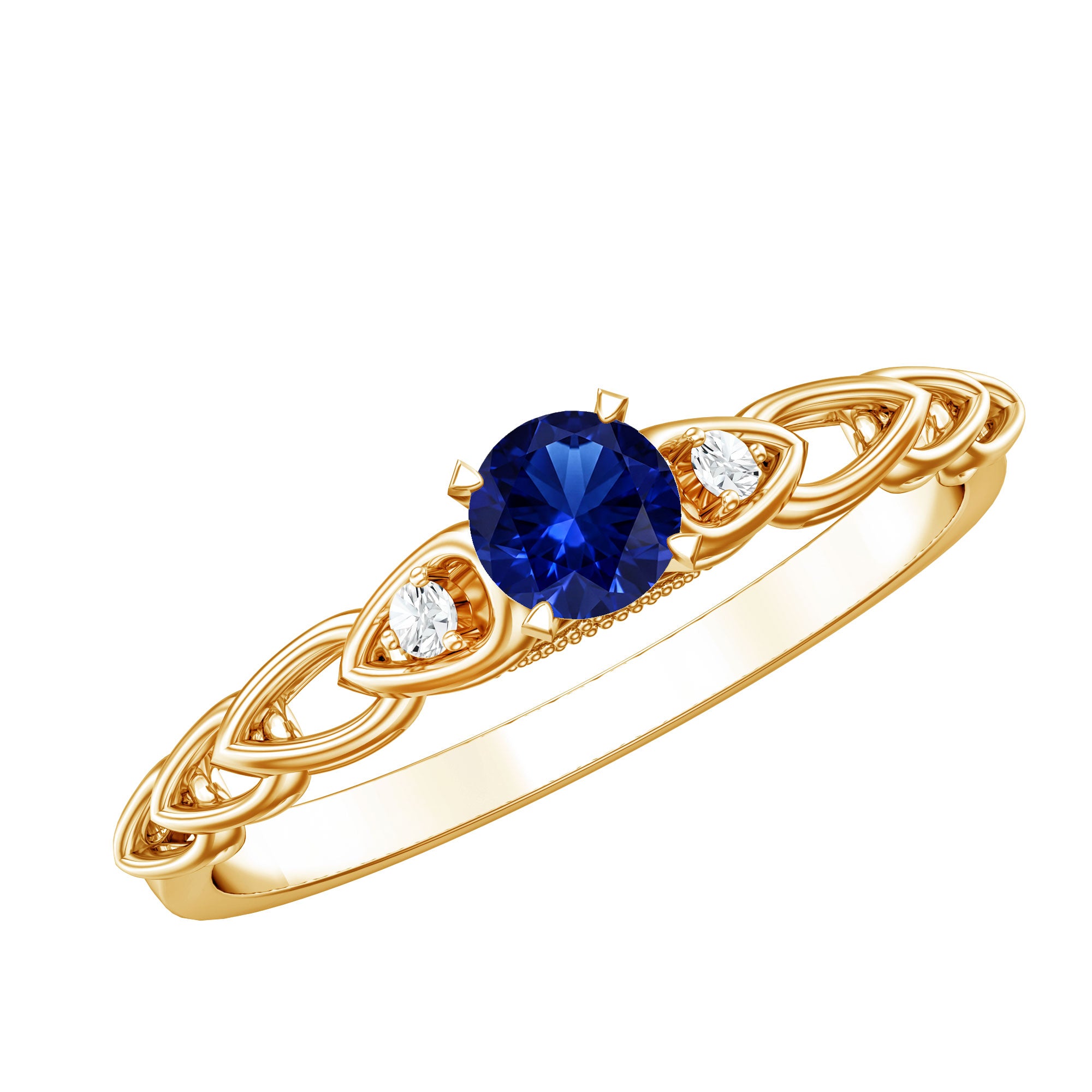 Certified 0.6 Carat Lab Grown Blue Sapphire Diamond Promise Ring AAAA - Rosec Jewels