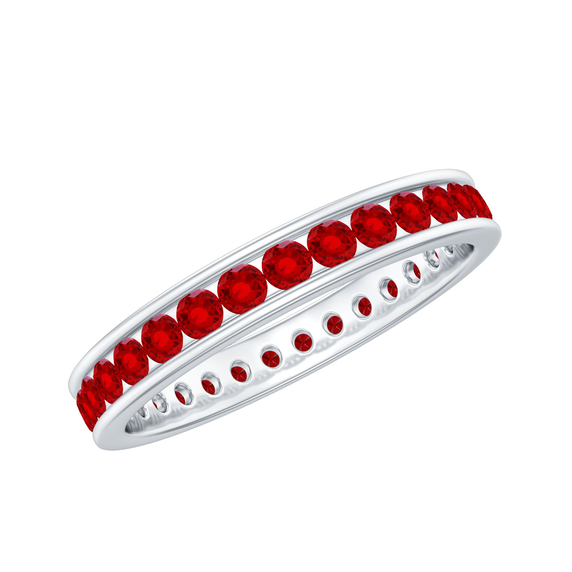 Channel Set Round Lab Created Ruby Eternity Band Ring for Women AAAA - Rosec Jewels