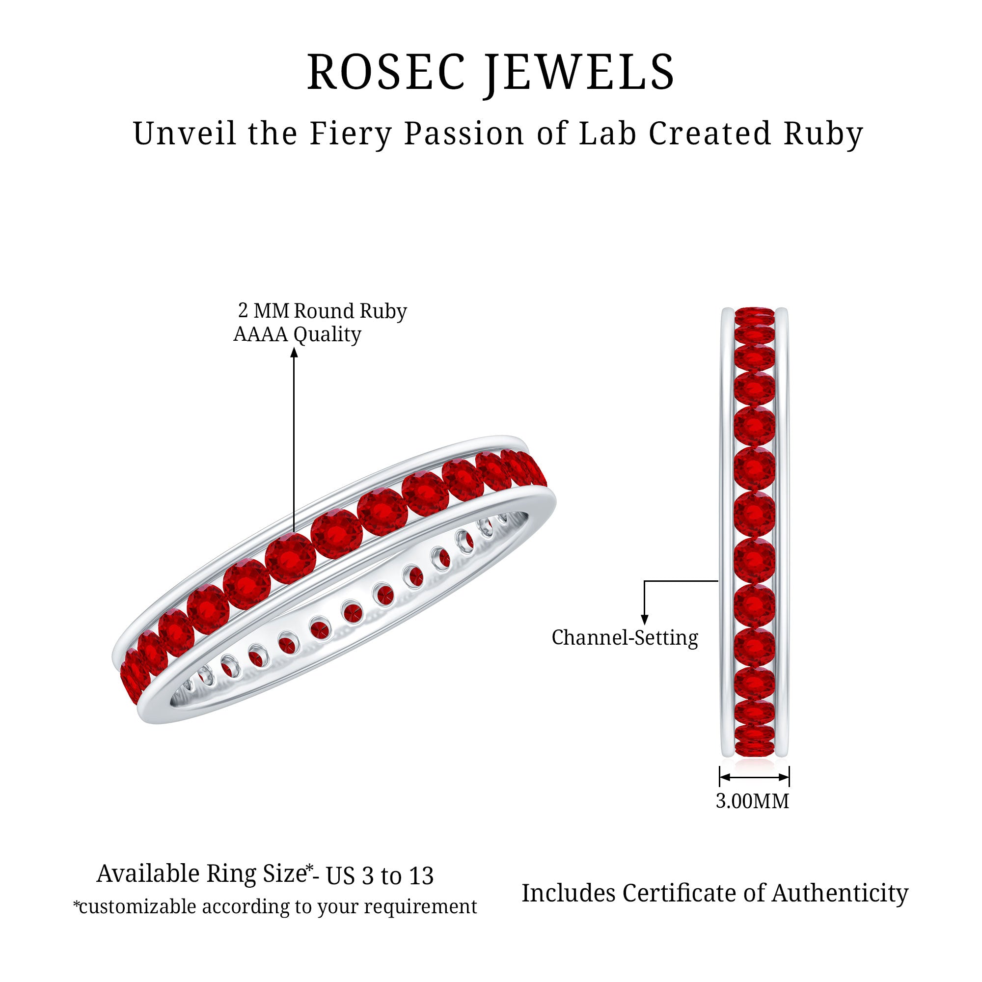 Channel Set Round Lab Created Ruby Eternity Band Ring for Women AAAA - Rosec Jewels