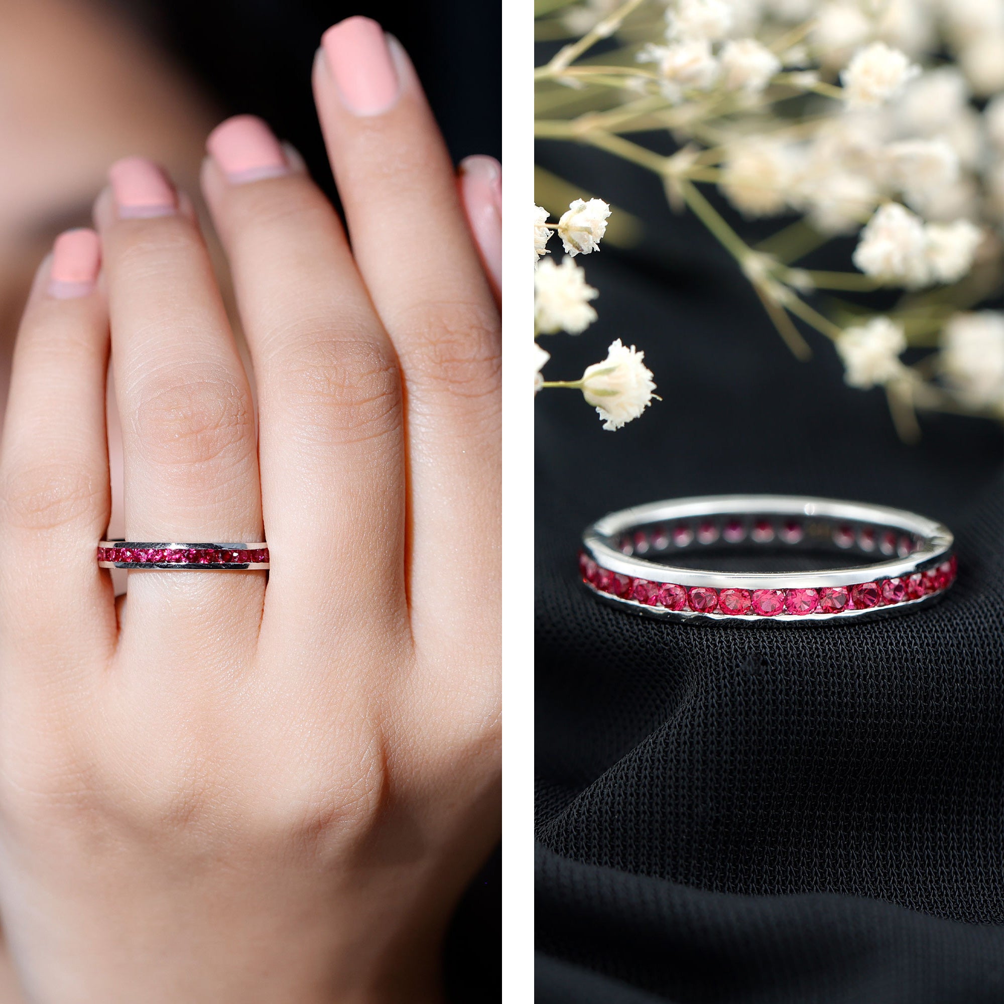Channel Set Round Lab Created Ruby Eternity Band Ring for Women AAAA - Rosec Jewels