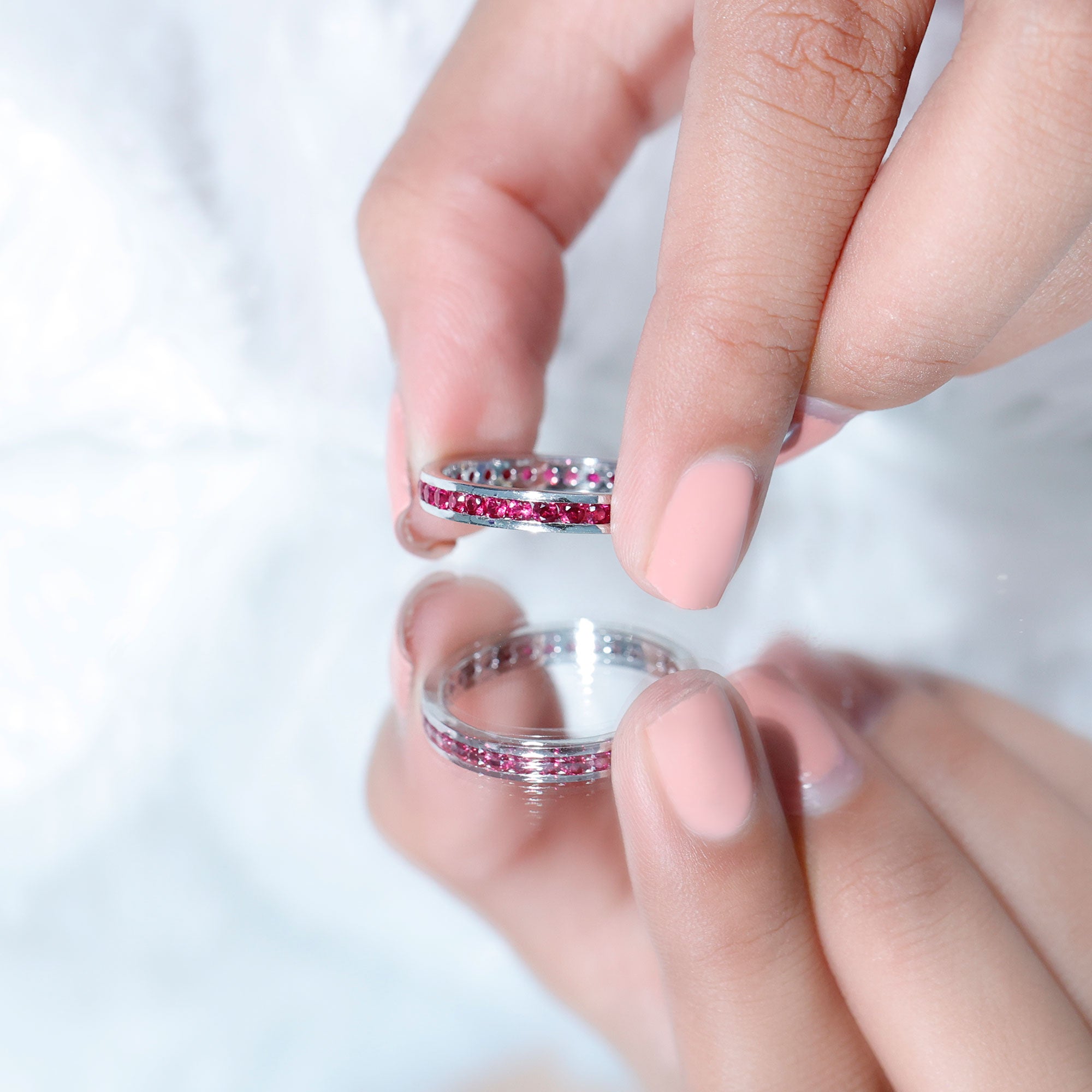 Channel Set Round Lab Created Ruby Eternity Band Ring for Women AAAA - Rosec Jewels