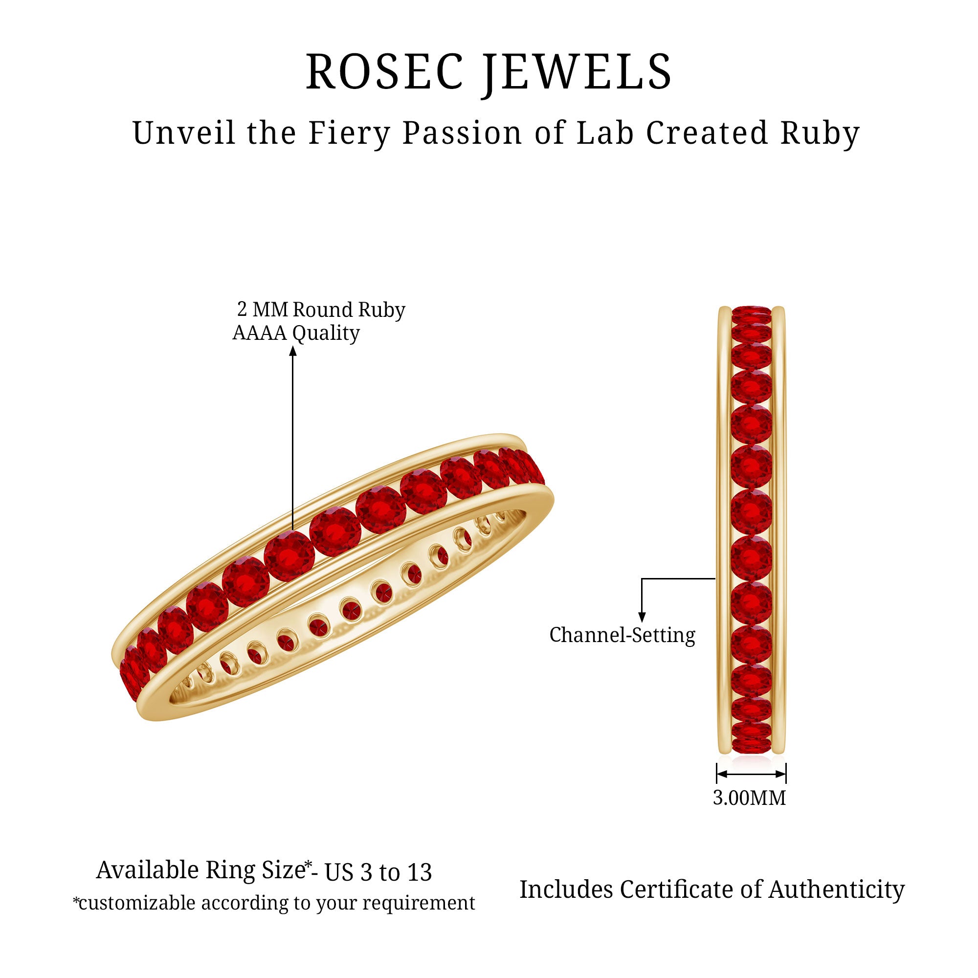 Channel Set Round Lab Created Ruby Eternity Band Ring for Women AAAA - Rosec Jewels