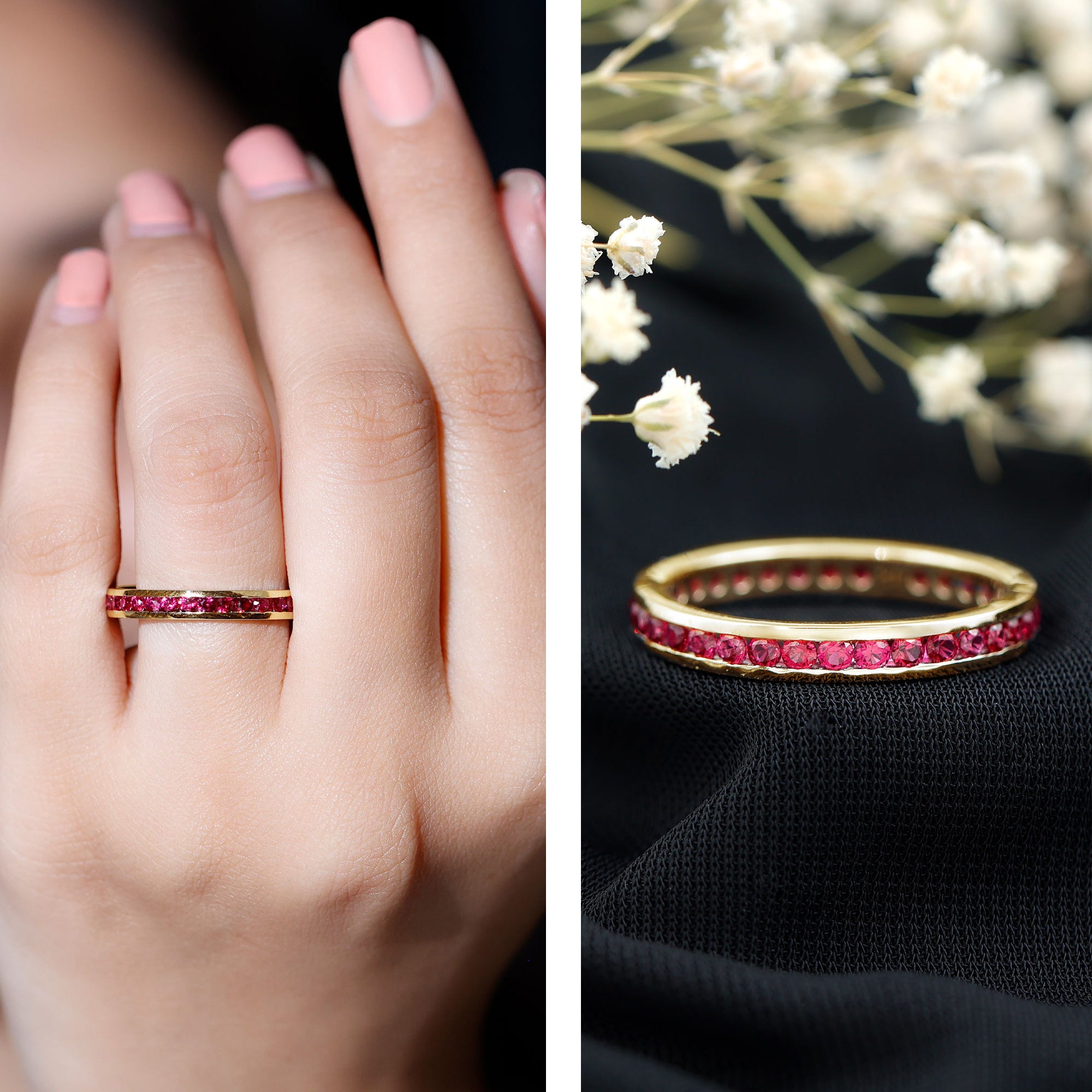 Channel Set Round Lab Created Ruby Eternity Band Ring for Women AAAA - Rosec Jewels