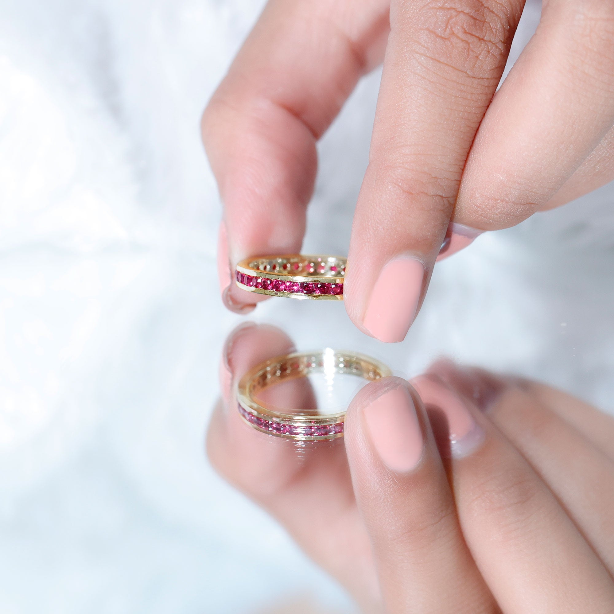 Channel Set Round Lab Created Ruby Eternity Band Ring for Women AAAA - Rosec Jewels